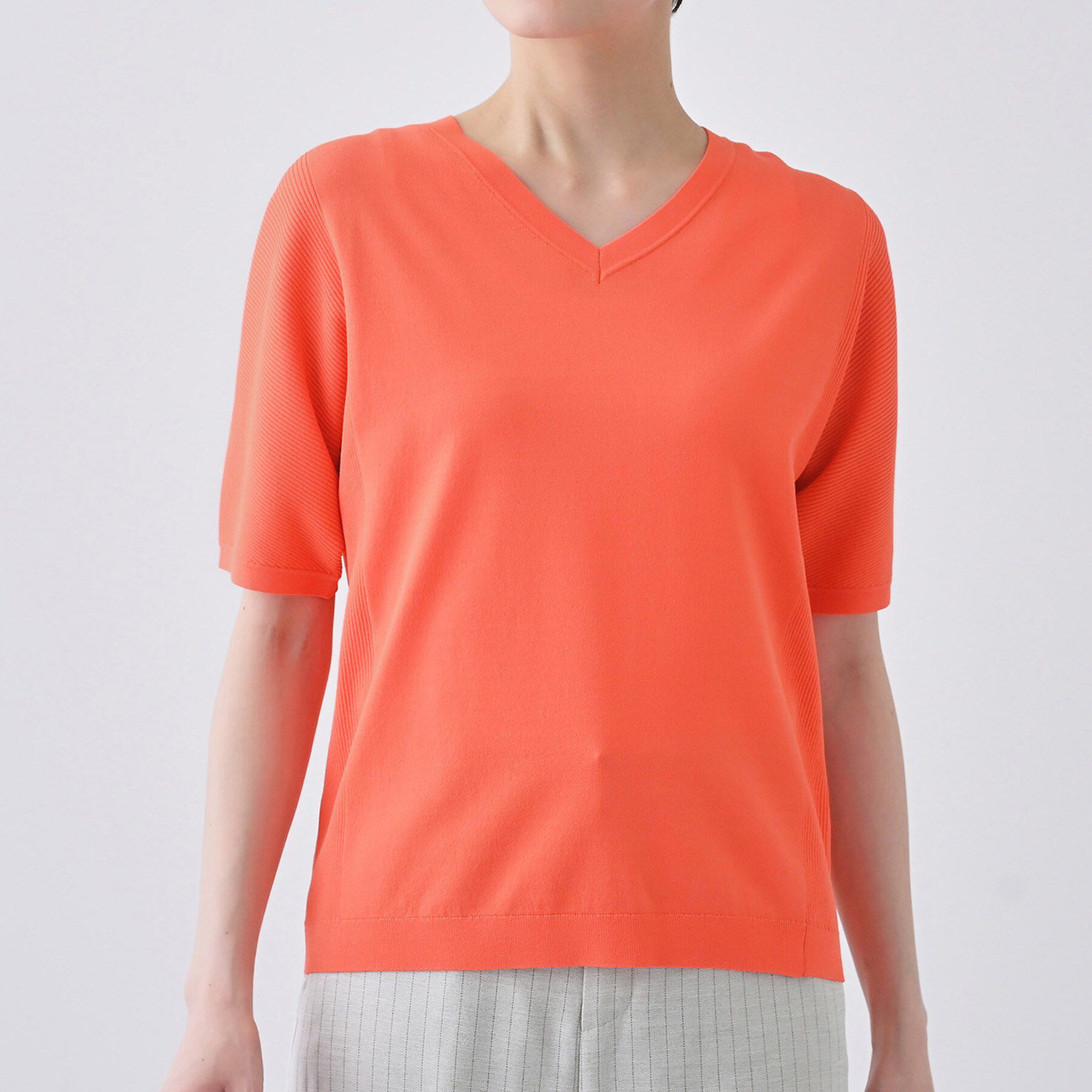 INDIVI「【洗える／清涼感】レーヨンストレッチ 安心丈の半袖ニット」|ニット・セーター|