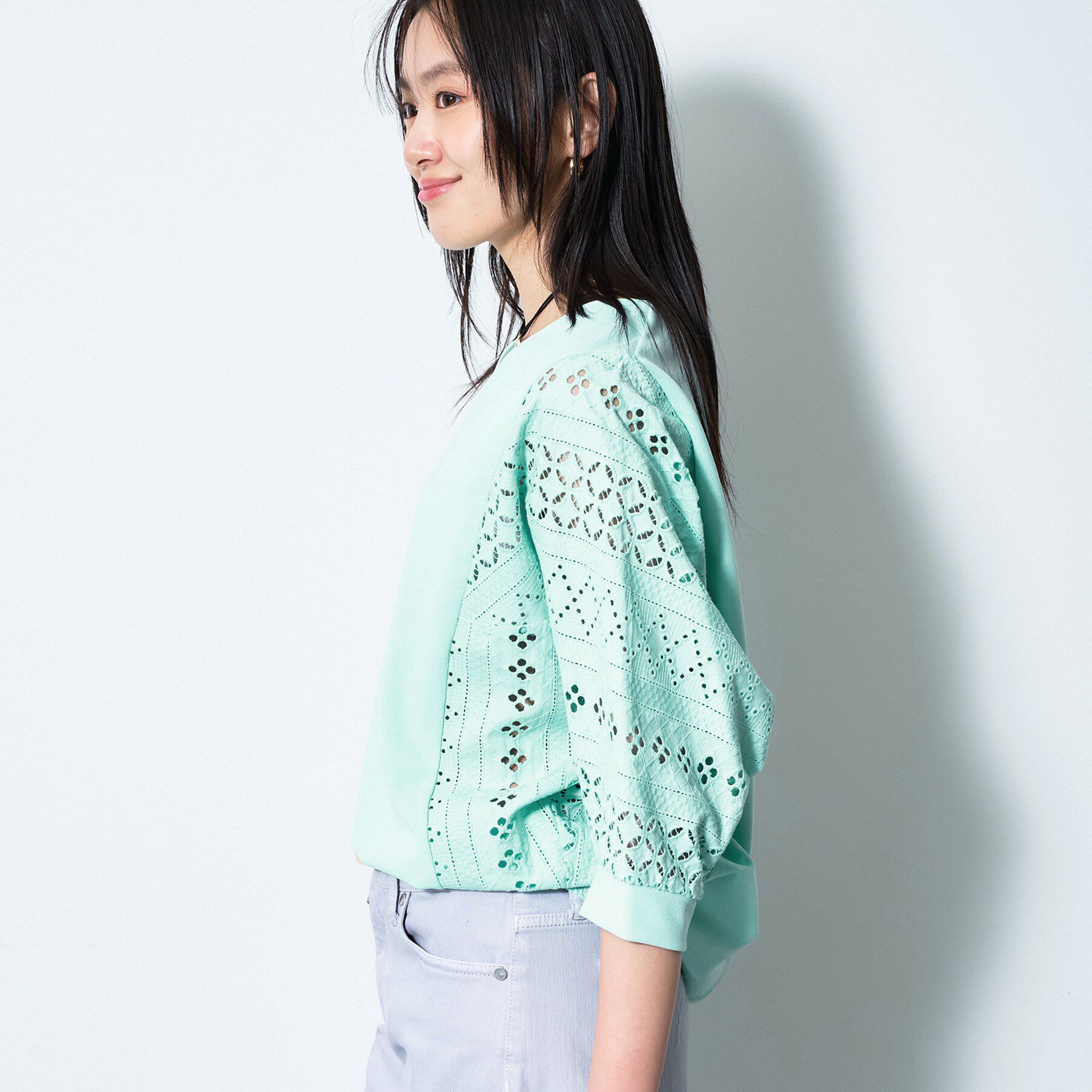 INDIVI「【洗える／体型カバー】レースコンビトップス」|Tシャツ・カットソー|