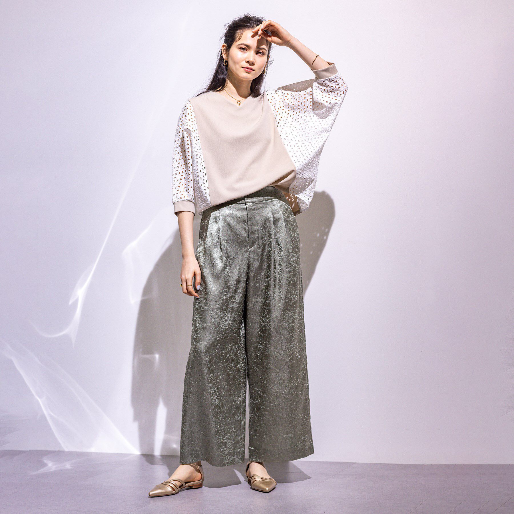 INDIVI「【洗える／体型カバー】レースコンビトップス」|Tシャツ・カットソー|