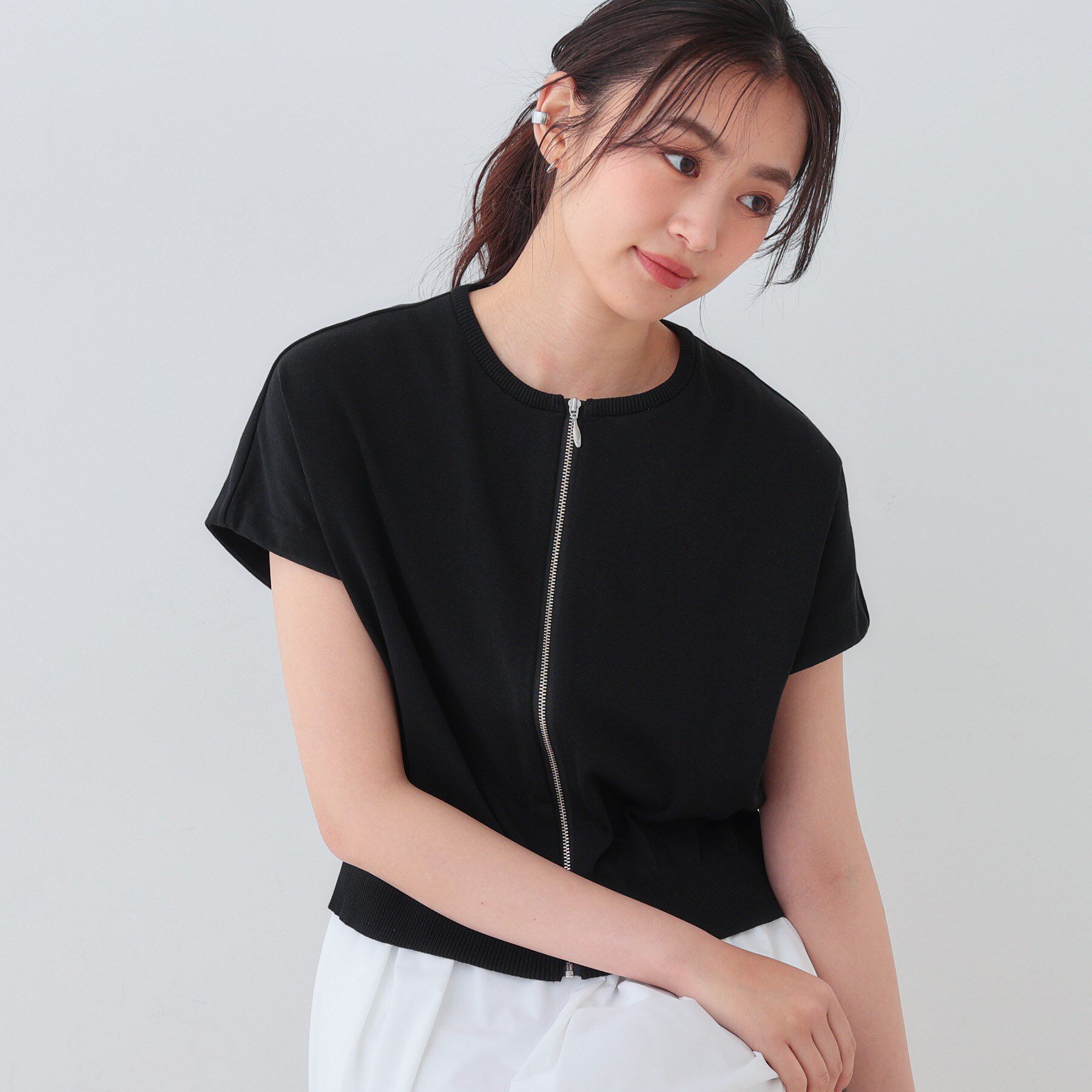 INDIVI「【洗える】ブルゾン風ジップニットベスト」|ニット・セーター|