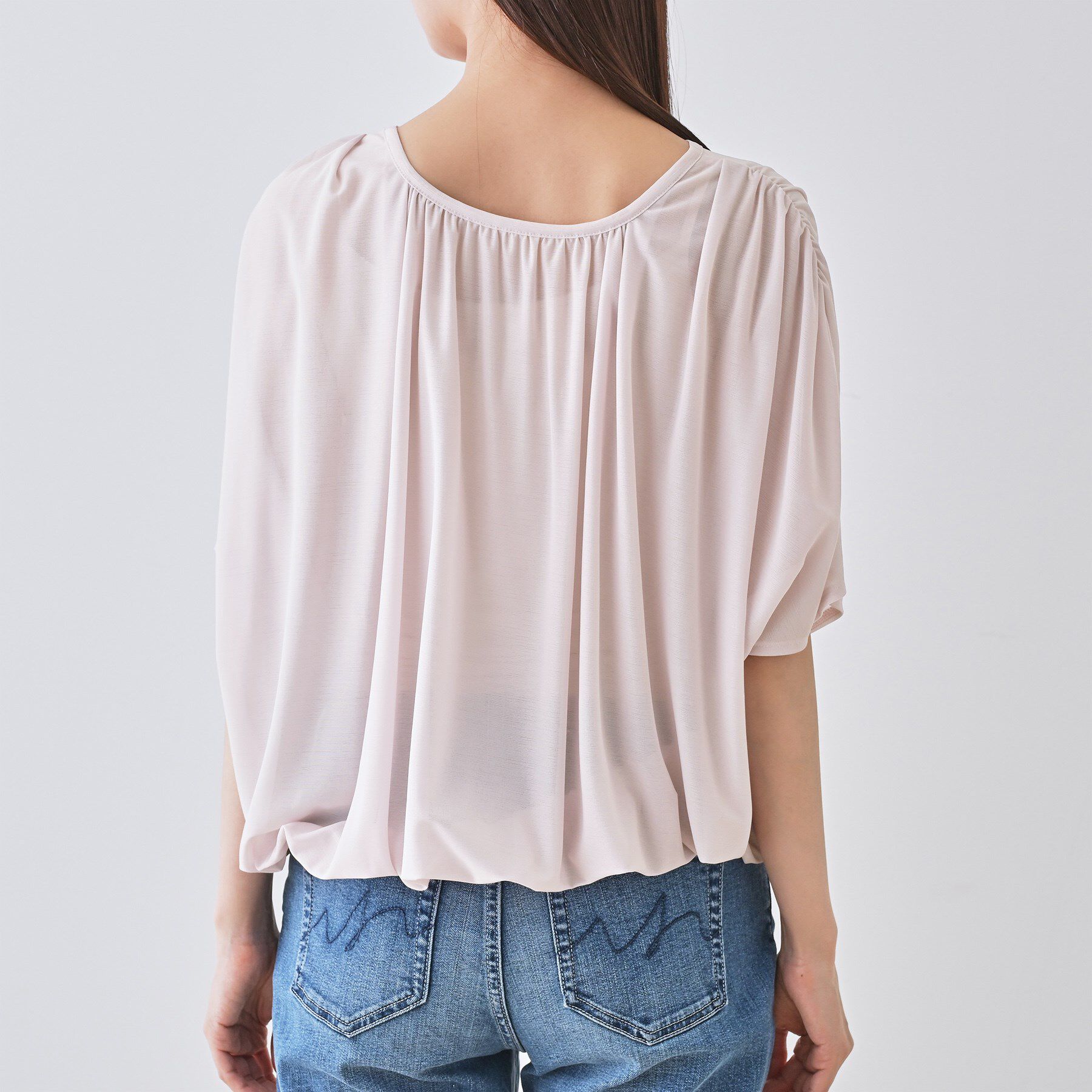 INDIVI「【洗える／体型カバー】シャーリングシアートップス」|Tシャツ・カットソー|