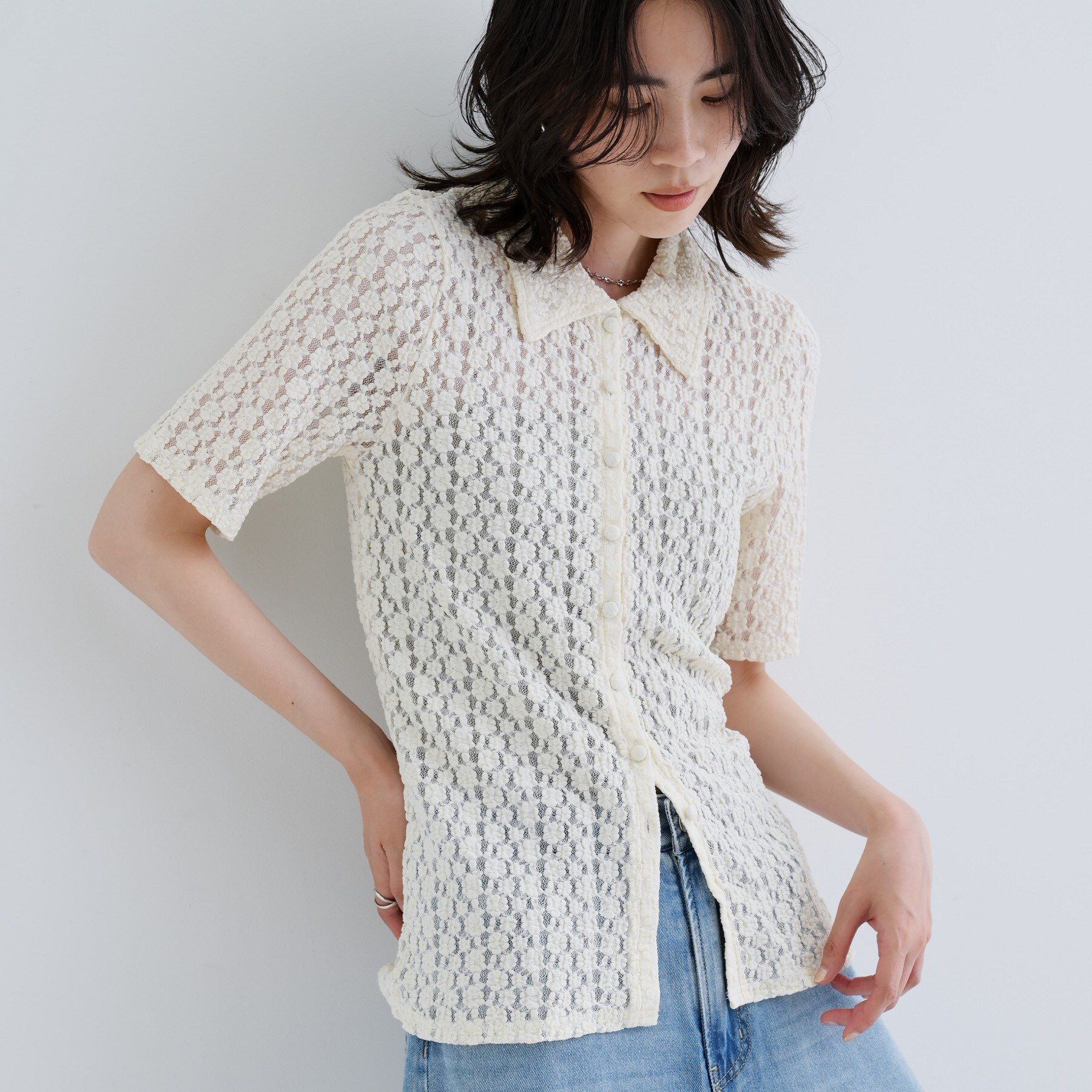 GALLEST「【一部店舗限定】カットレースポロ」|シャツ・ブラウス|アイボリー(004)