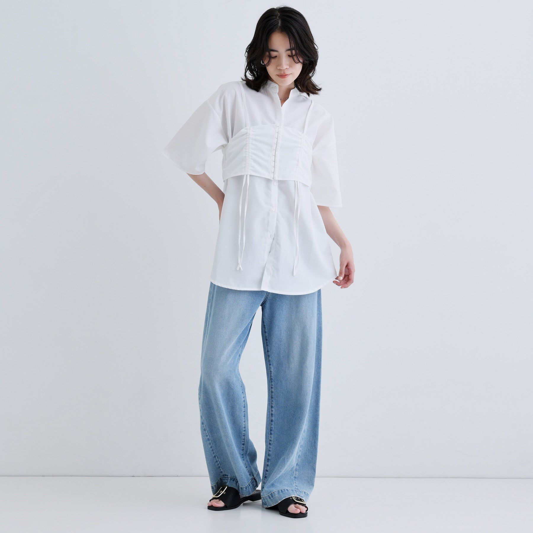 GALLEST「【一部店舗限定】ベアトップ付き半袖ワイドシャツ」|シャツ・ブラウス|