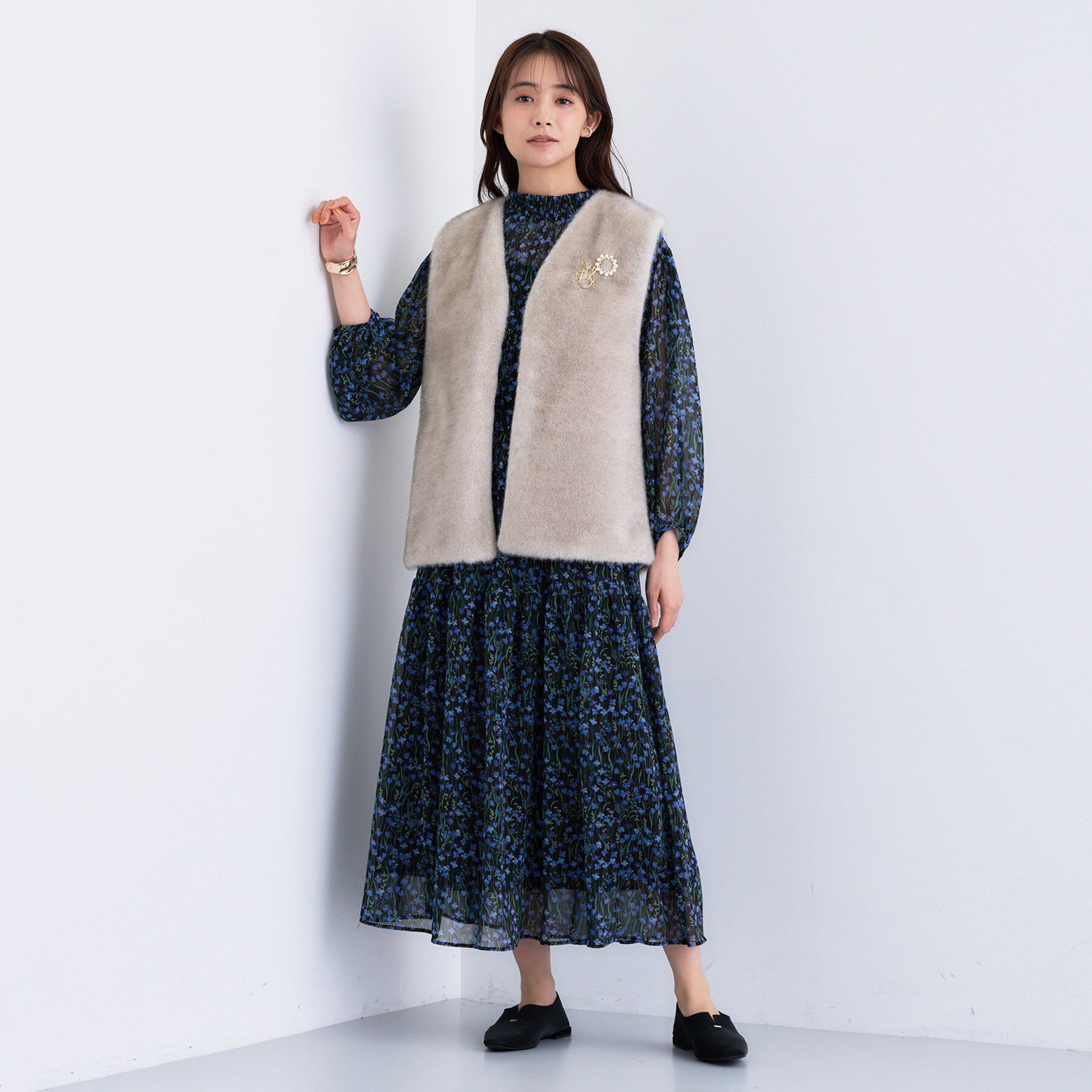 INDIVI「ミンク調フェイクファージレ」|ベスト・ジレ|