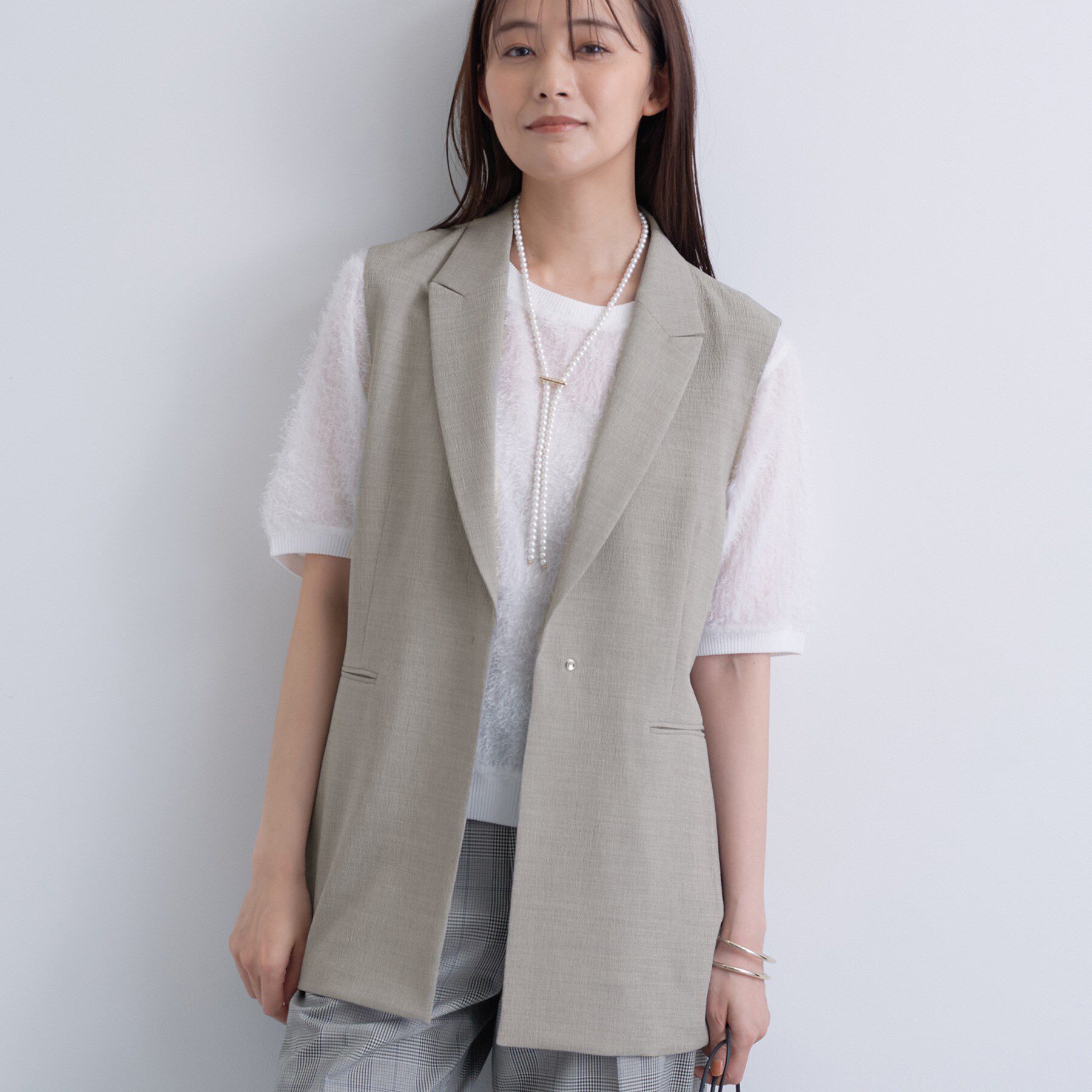 INDIVI「【セットアップ可能】凹凸ストレッチ素材テーラードカラージレジャケット」|テーラードジャケット|