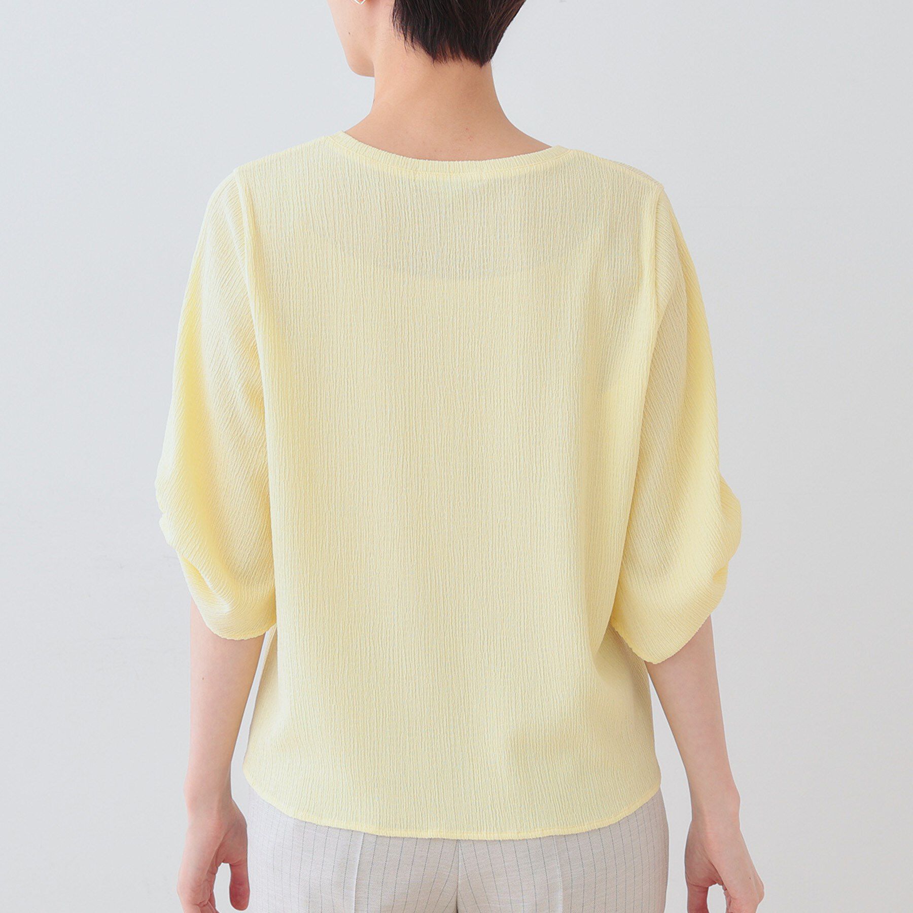 INDIVI「【洗える】タックデザインスリーブ ジャージトップス」|Tシャツ・カットソー|