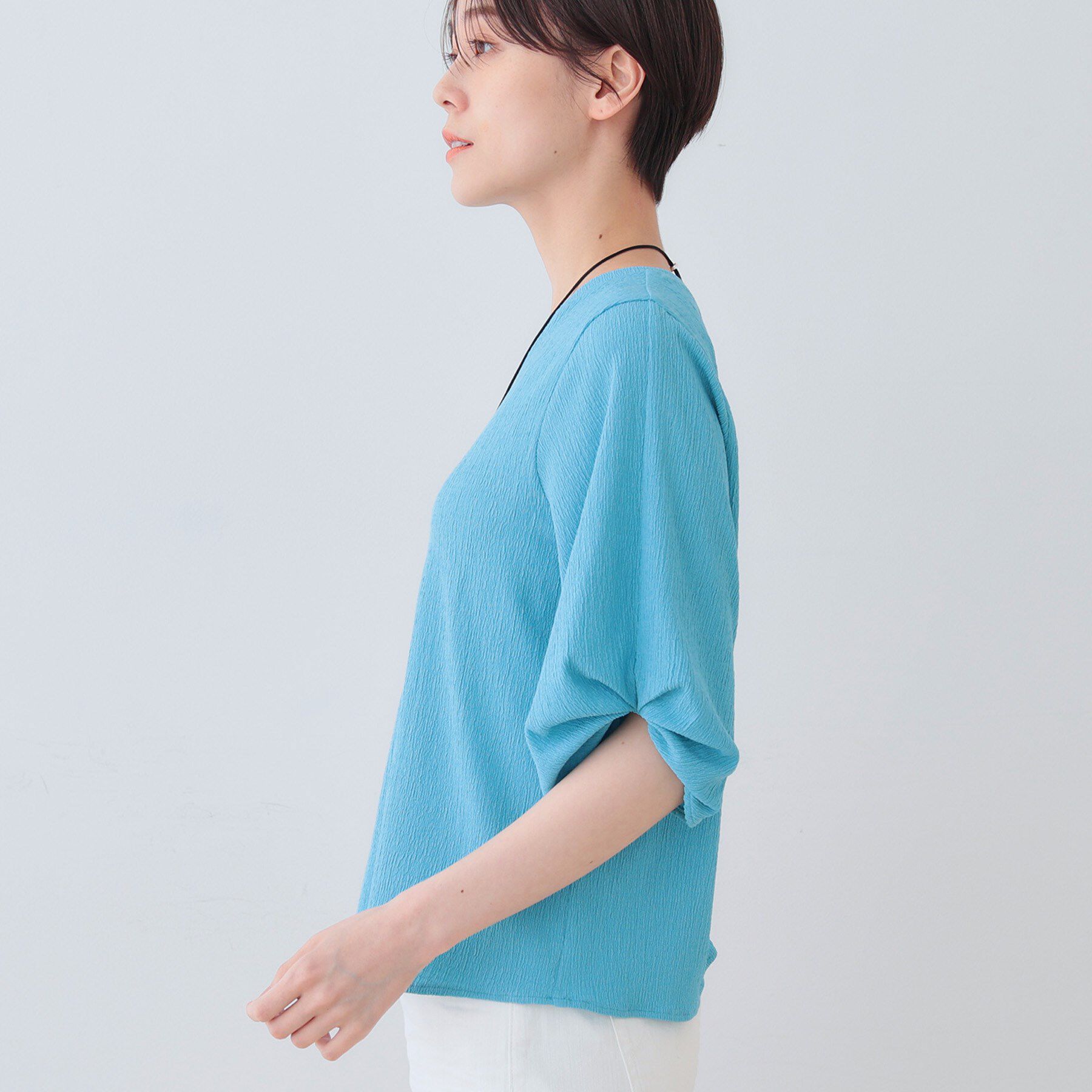 INDIVI「【洗える】タックデザインスリーブ ジャージトップス」|Tシャツ・カットソー|