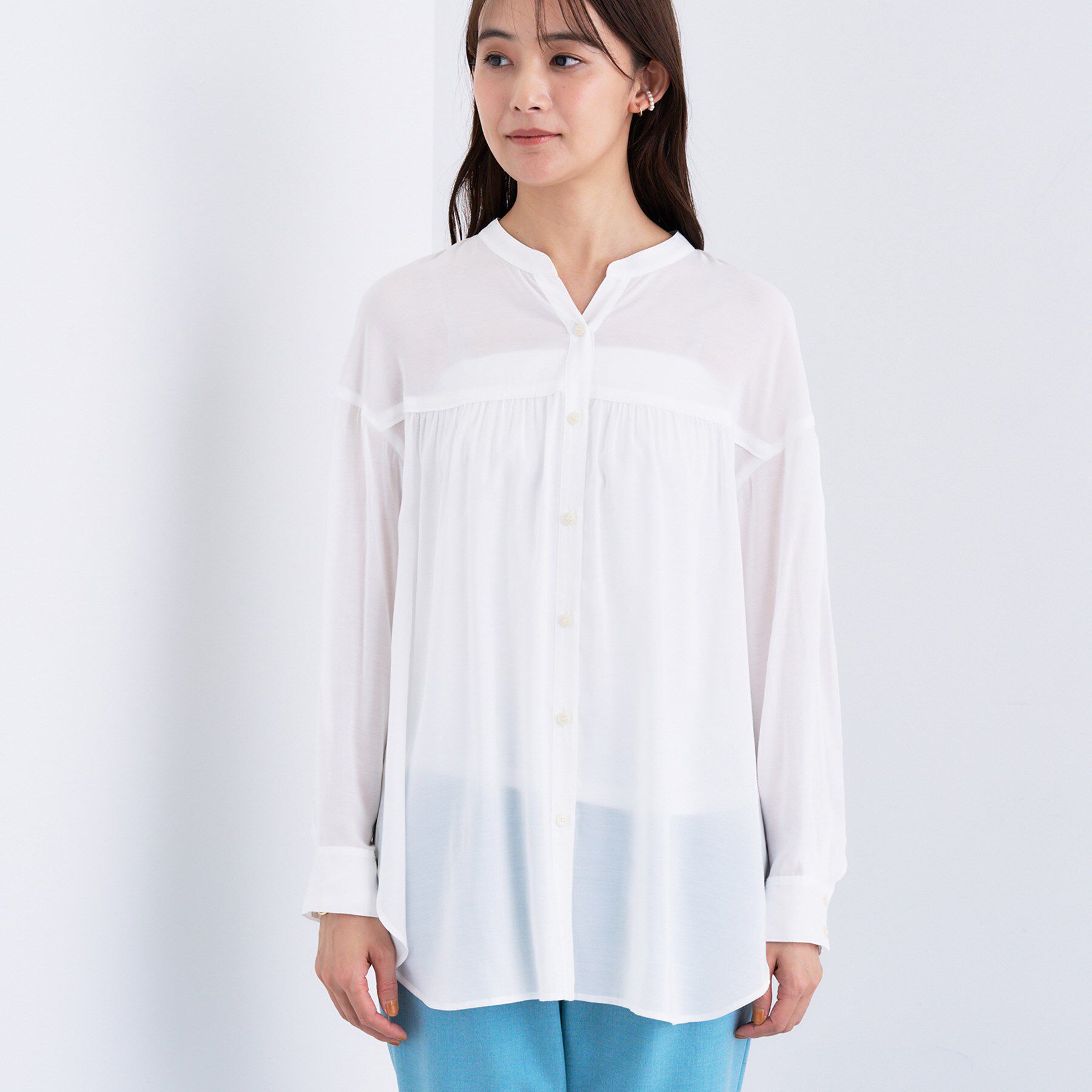 INDIVI「【きれいめ／ラメ】シャイニーローン ドレーピーブラウス」|シャツ・ブラウス|