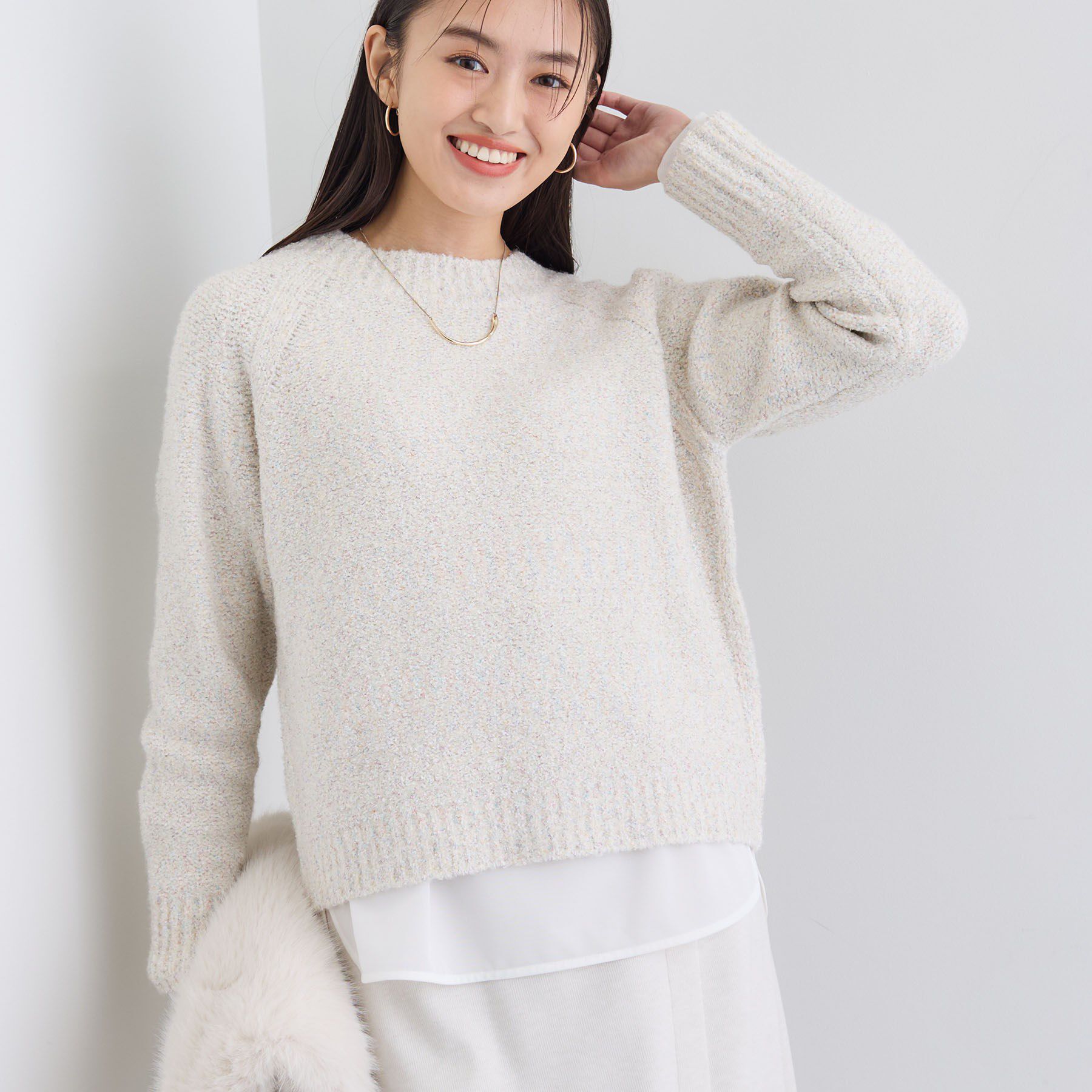 INDIVI「【洗える／ラメ／意匠感】ミックスブークレニット」|ニット・セーター|