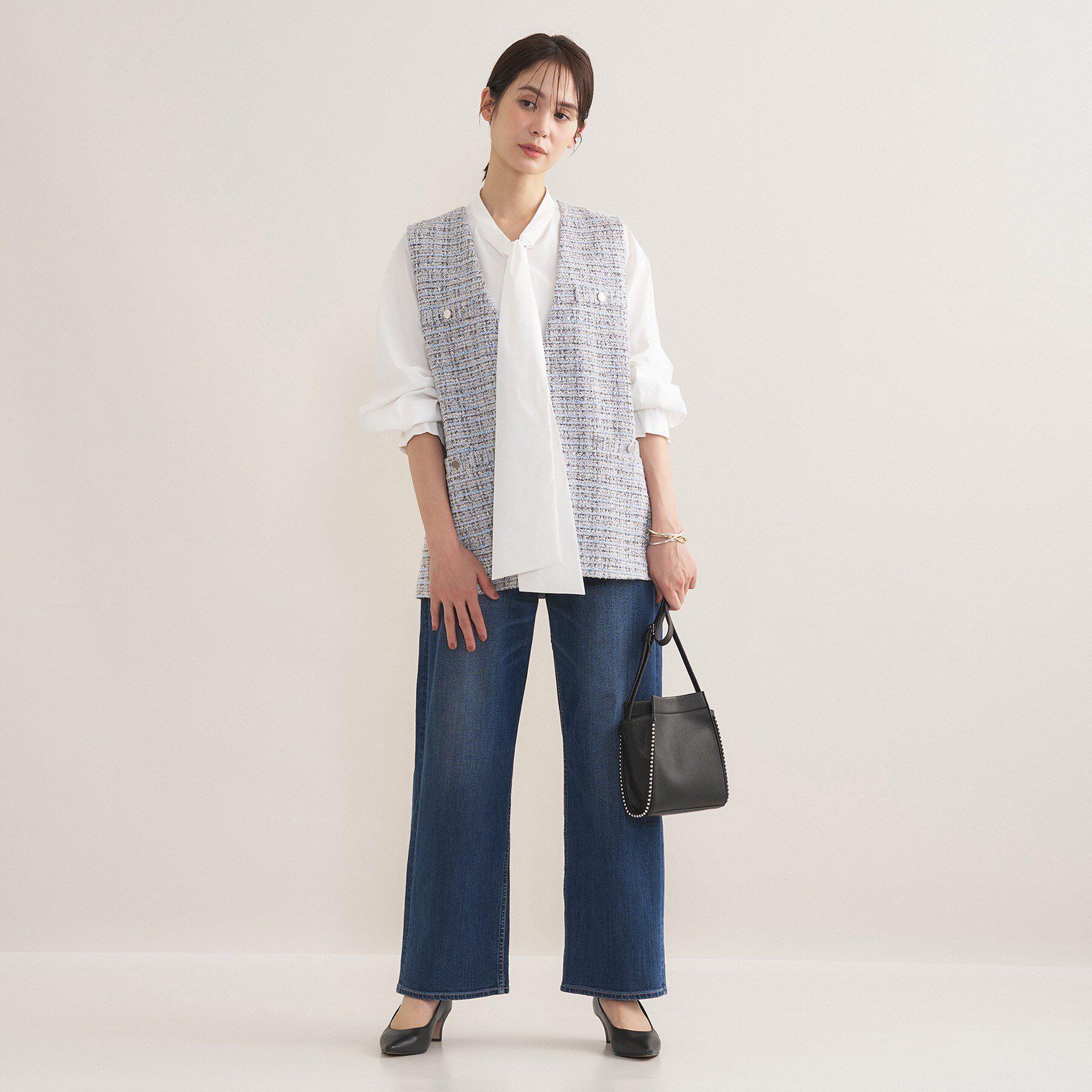 INDIVI「【2点セット／洗える】ツイードジレ＆ボウタイブラウス」|その他|