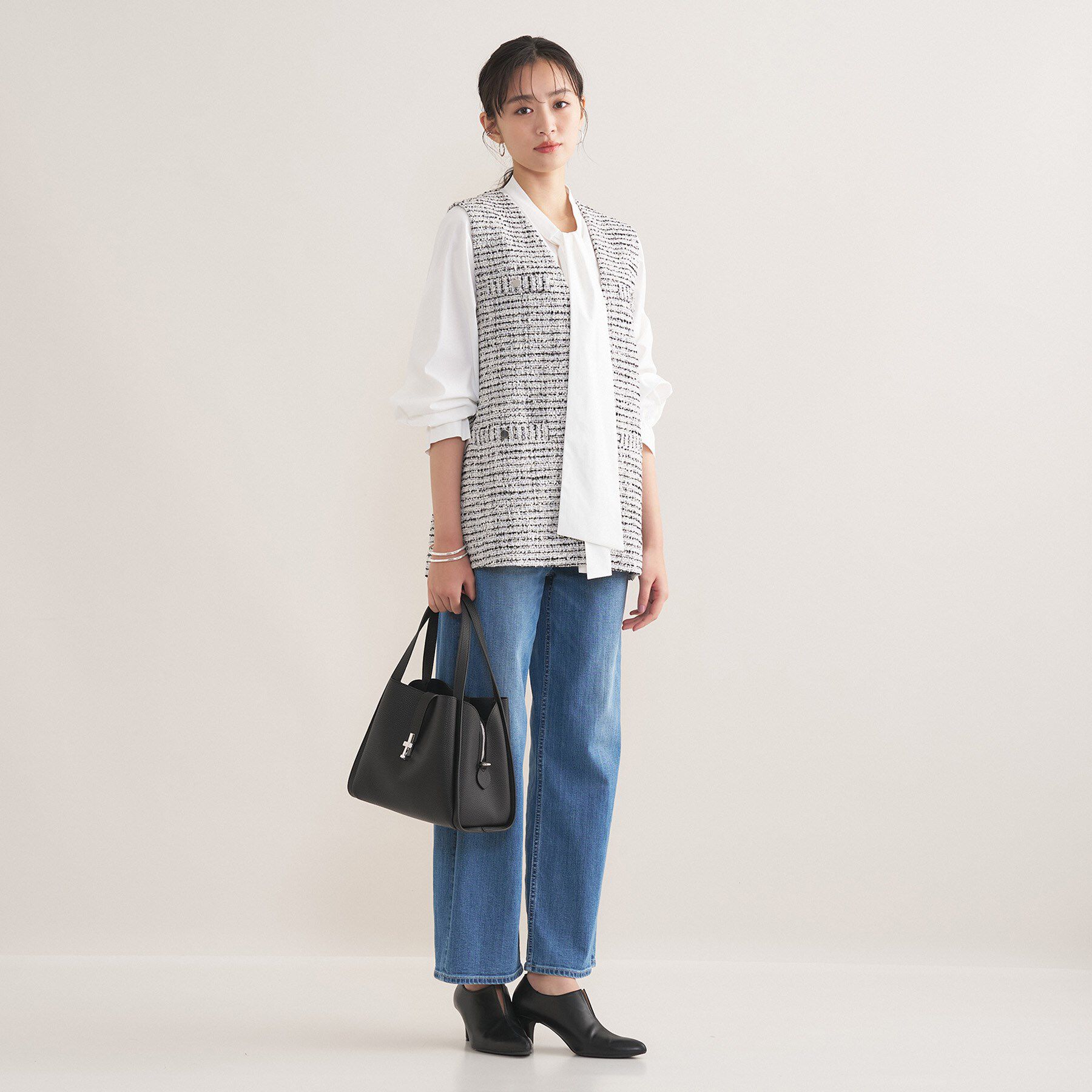 INDIVI「【2点セット／洗える】ツイードジレ＆ボウタイブラウス」|その他|