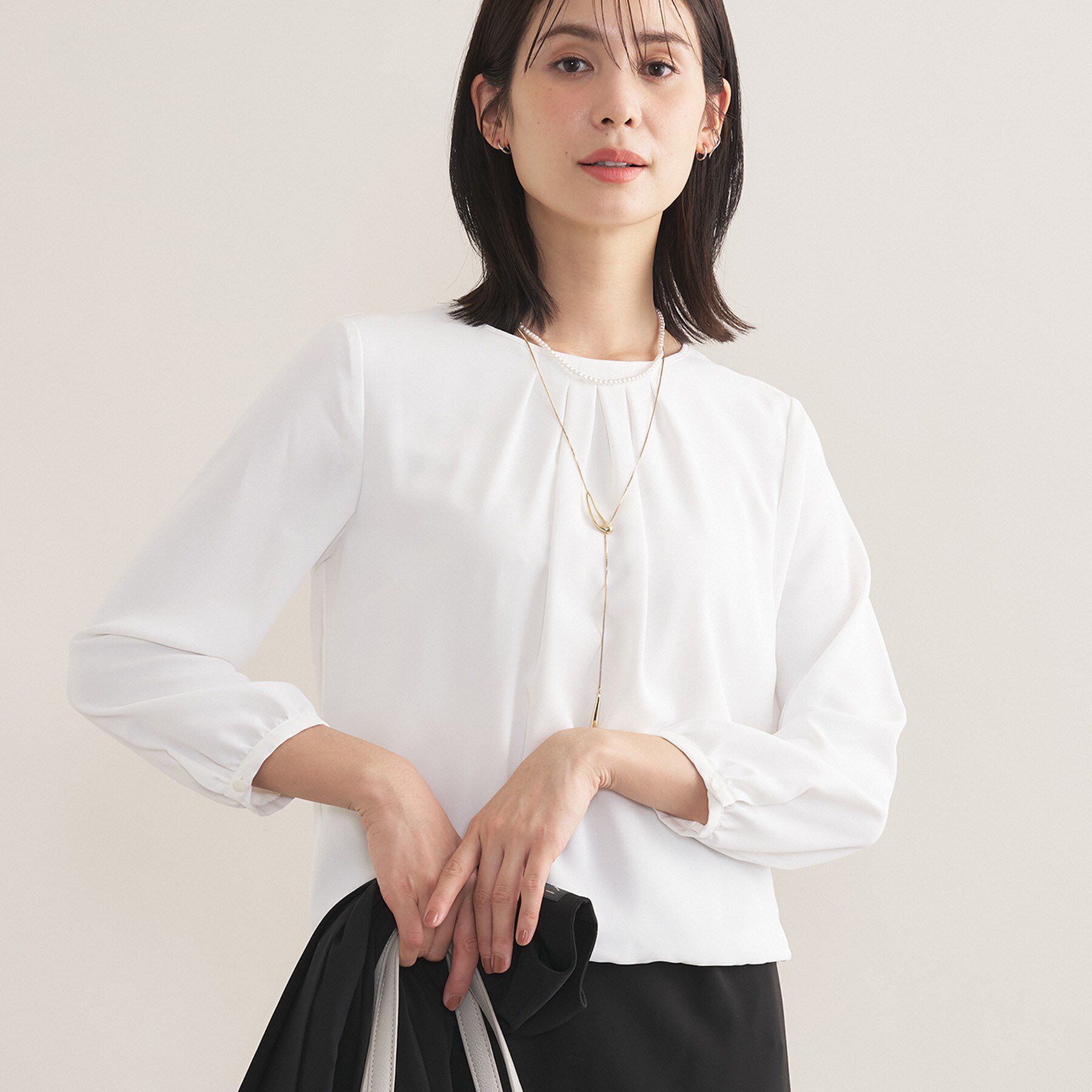 INDIVI「【洗える／透けにくい】ダイヤ柄プリントブラウス」|シャツ・ブラウス|ホワイト(001)