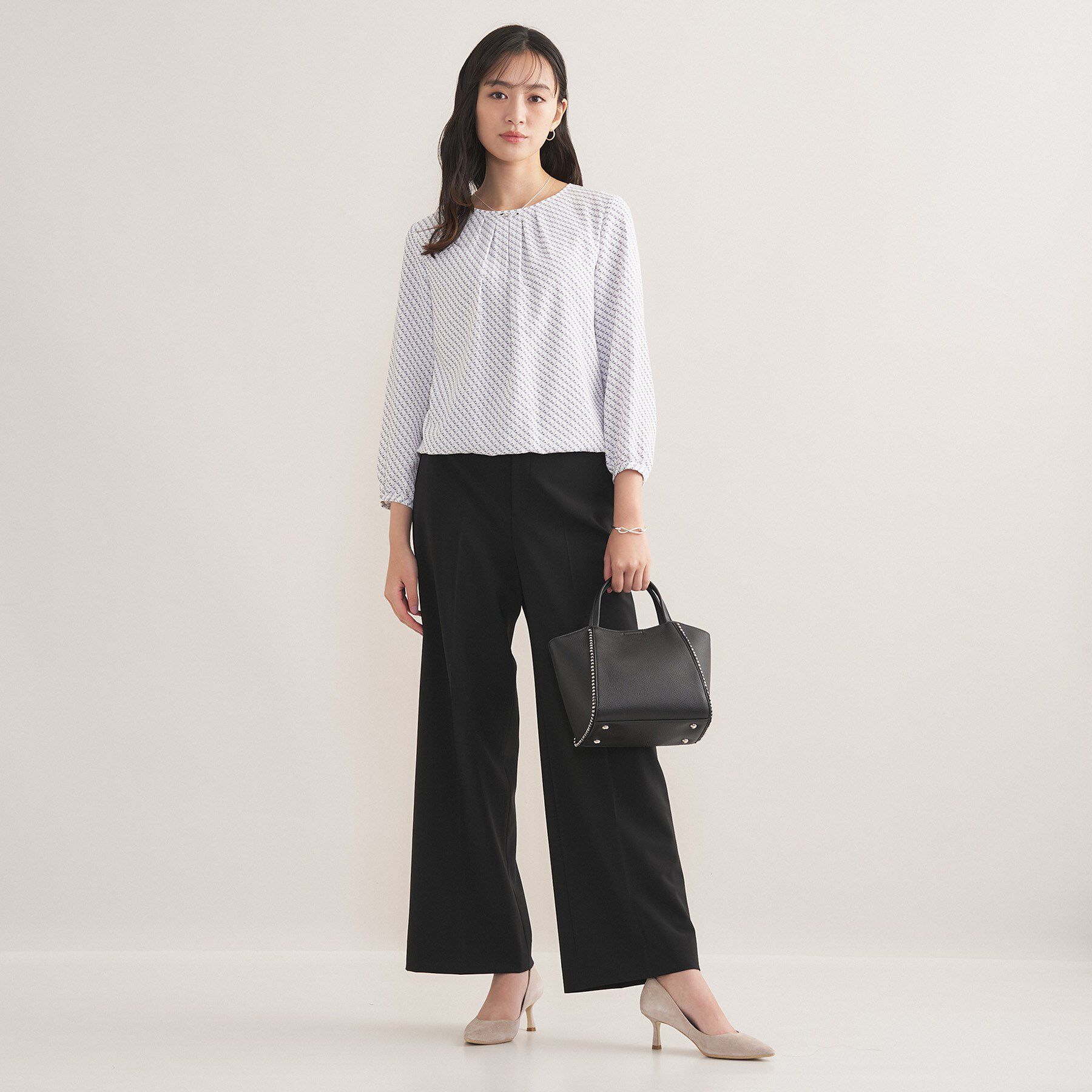 INDIVI「【洗える／透けにくい】ダイヤ柄プリントブラウス」|シャツ・ブラウス|