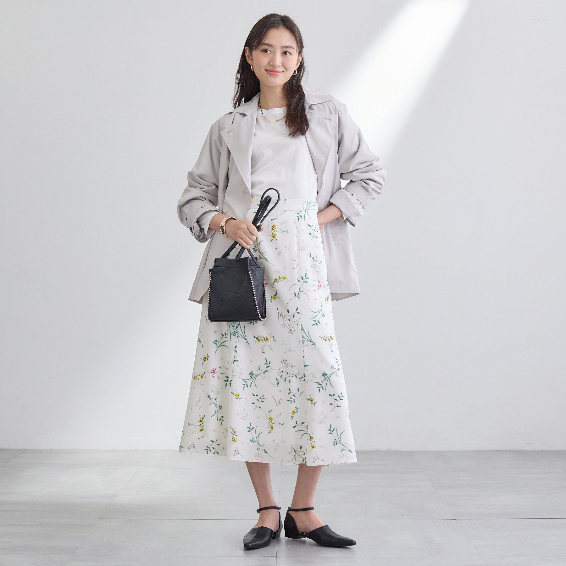 INDIVI「【SETUP可能】モダンフラワー柄フレアスカート」|スカート|