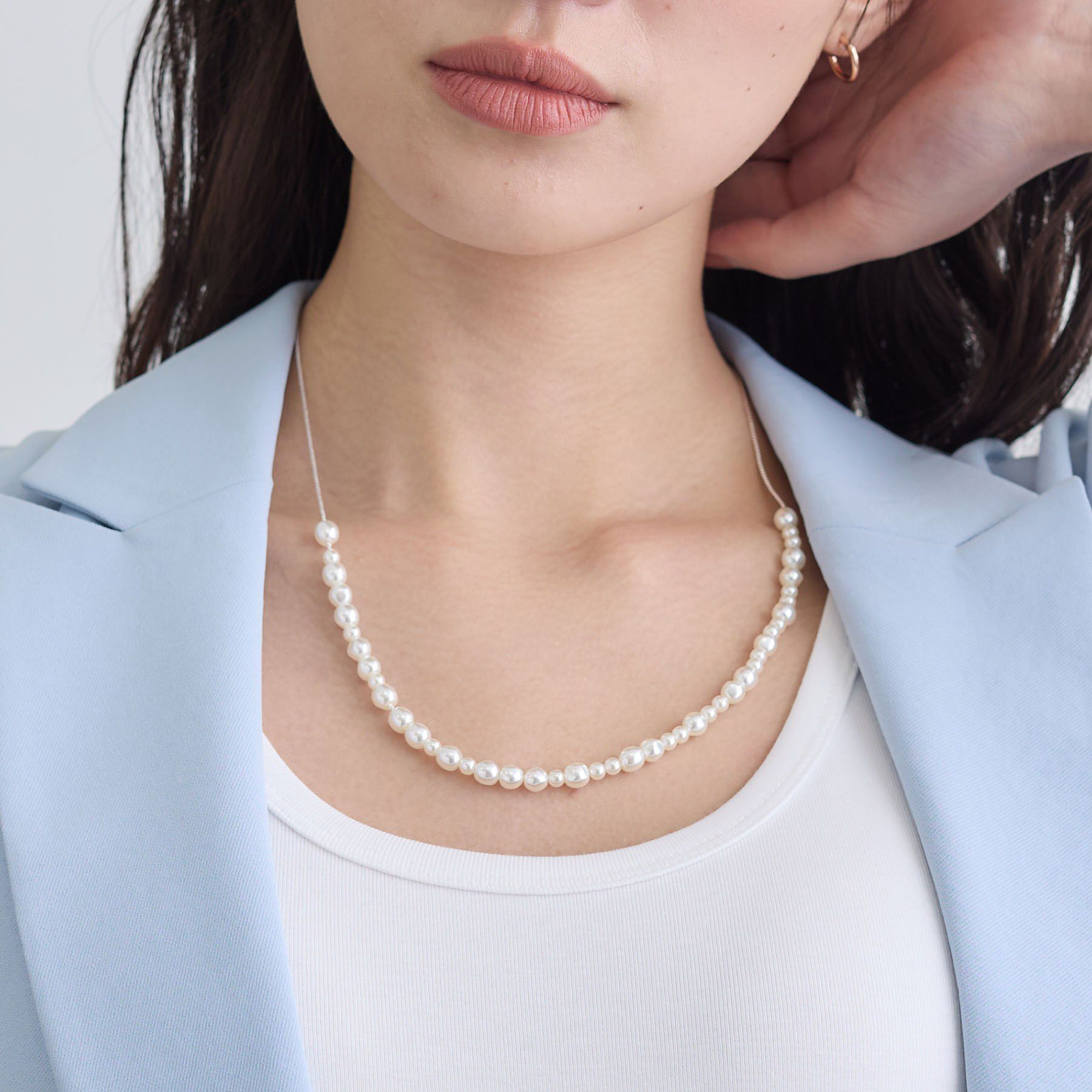 INDIVI「【2WAY／2連セット】パール調＆チェーンミックスネックレス」|ネックレス|