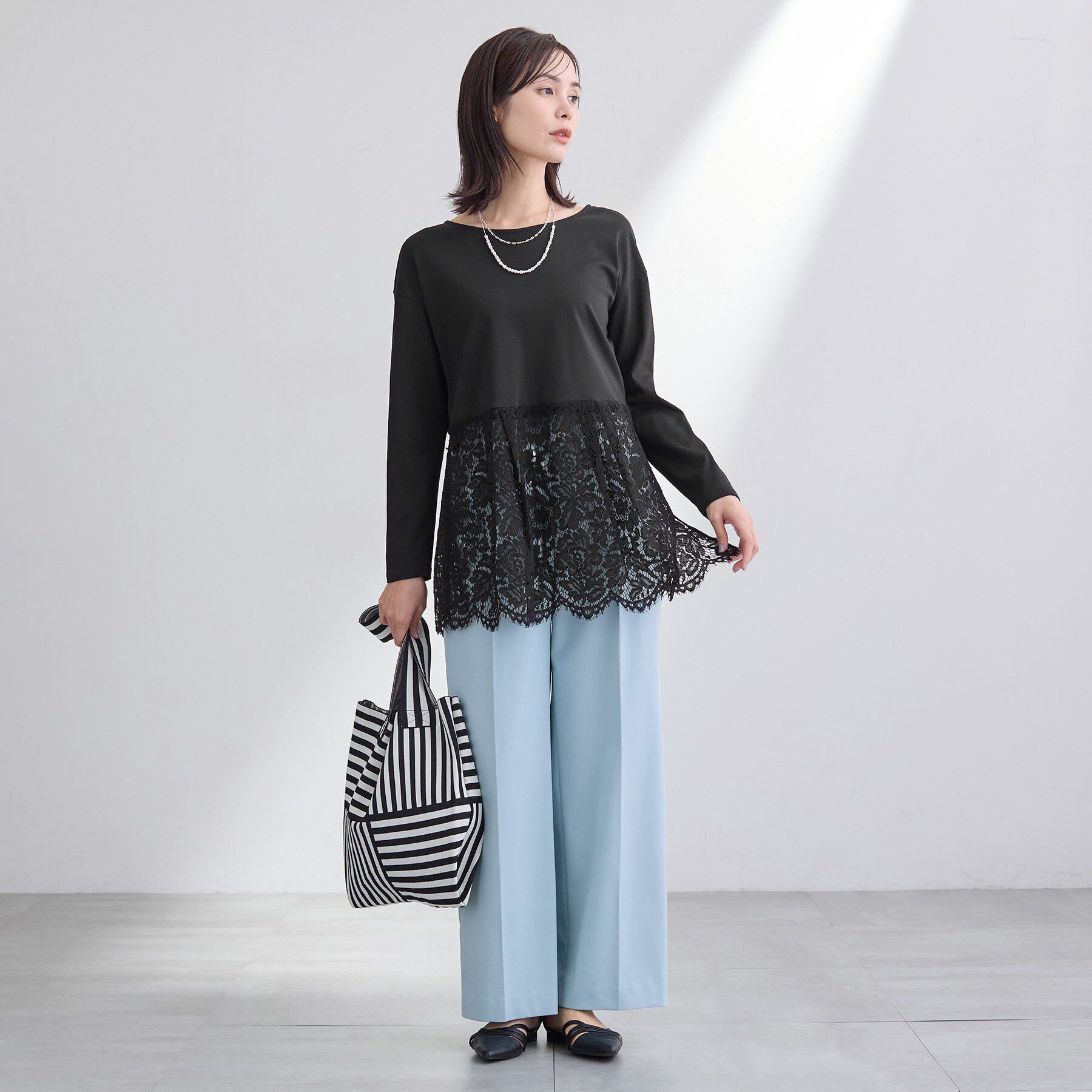 INDIVI「【洗える／レイヤードにおすすめ】レース切り替えカットソー」|Tシャツ・カットソー|