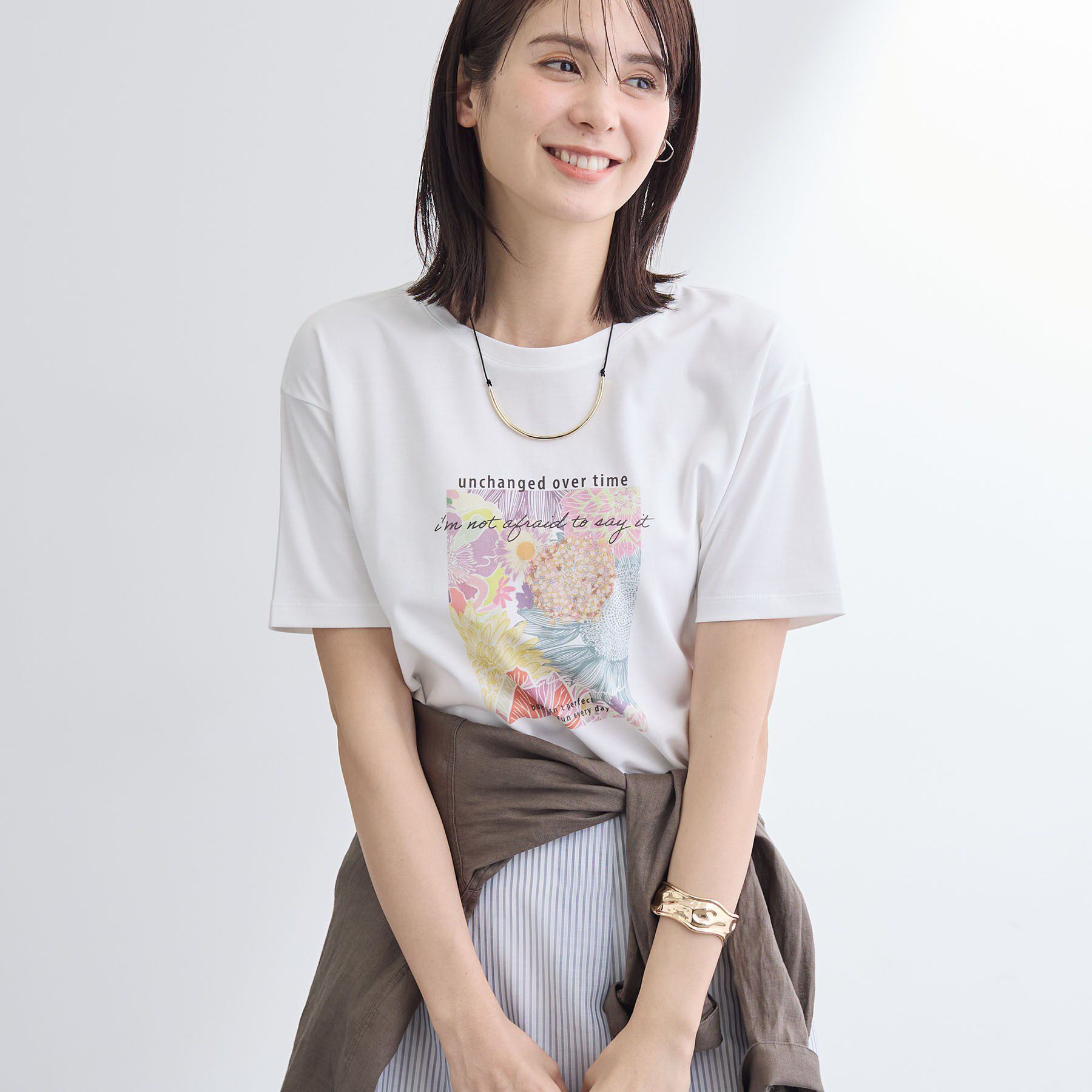 INDIVI「【UVケア／選べるグラフィック】スムースジャージTシャツ」|Tシャツ・カットソー|ホワイト(101)