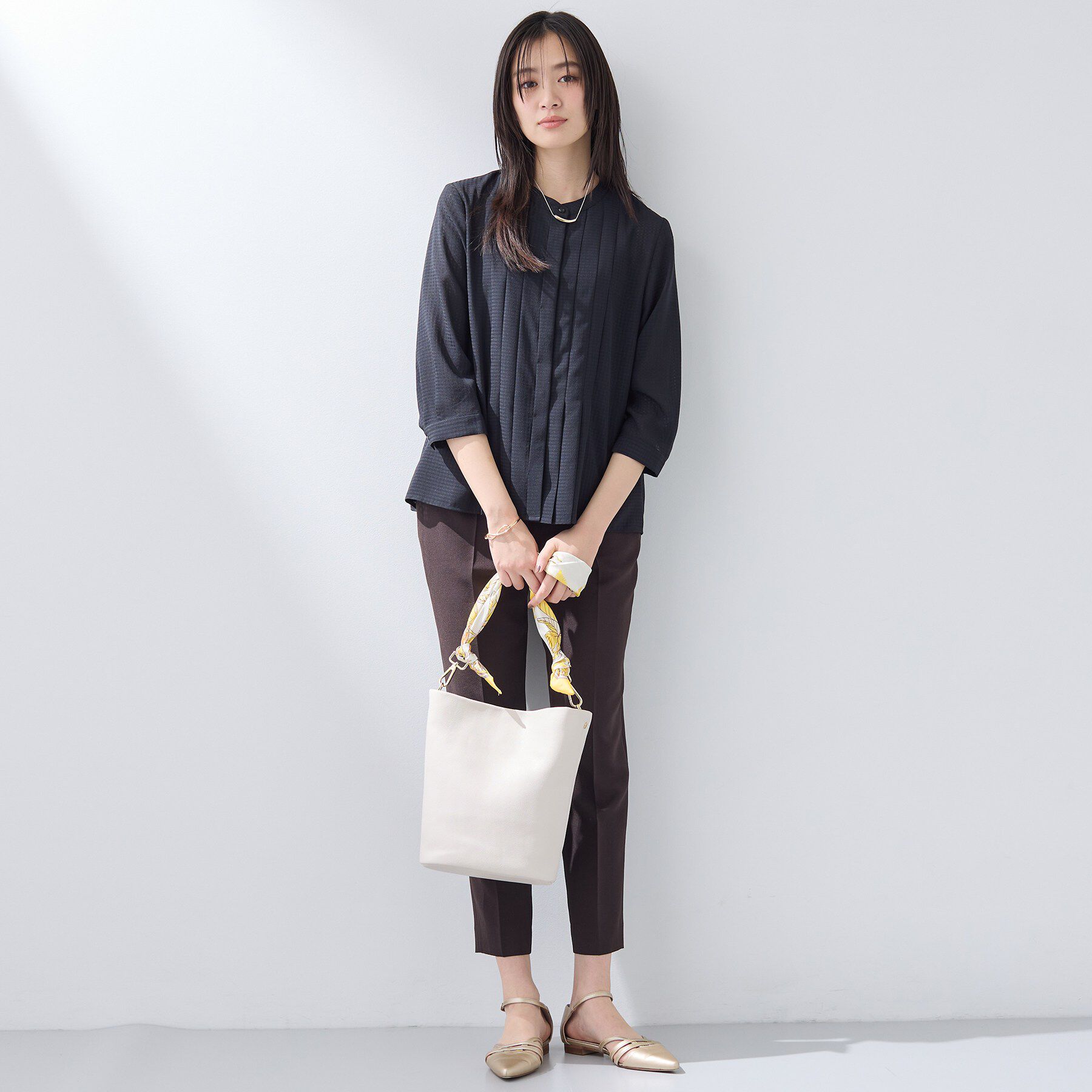 INDIVI「【洗える／大人シアー】タックプリーツ7分袖ブラウス」|シャツ・ブラウス|