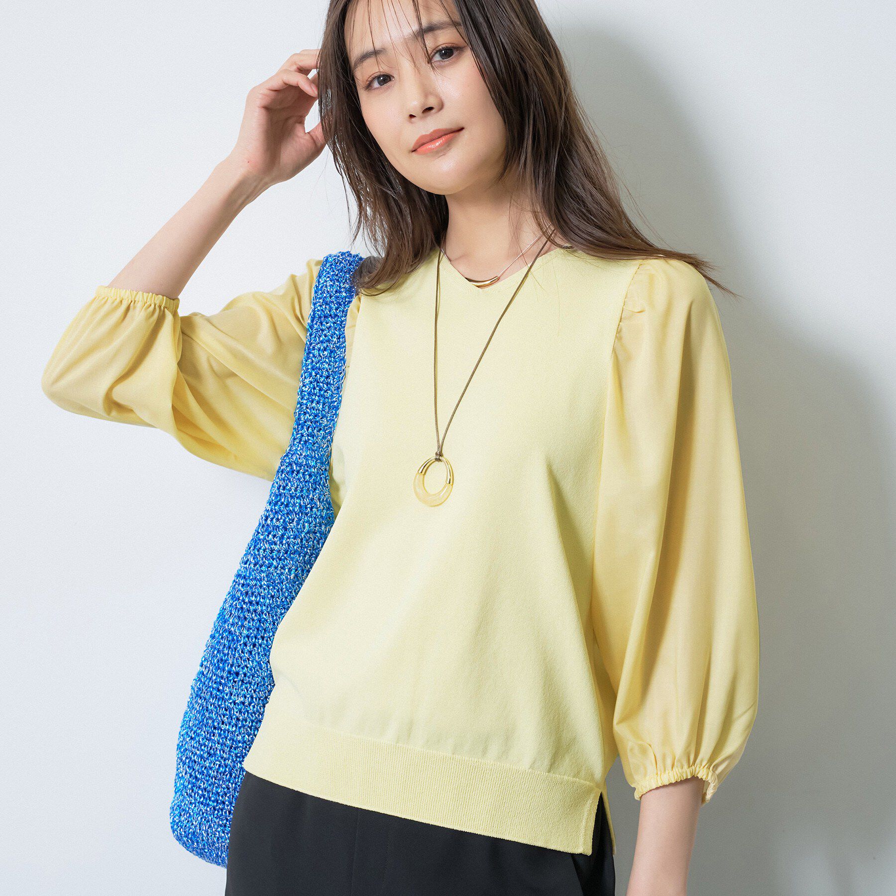 INDIVI「【洗える／袖丈調整可能】シャツコンビニット」|ニット・セーター|