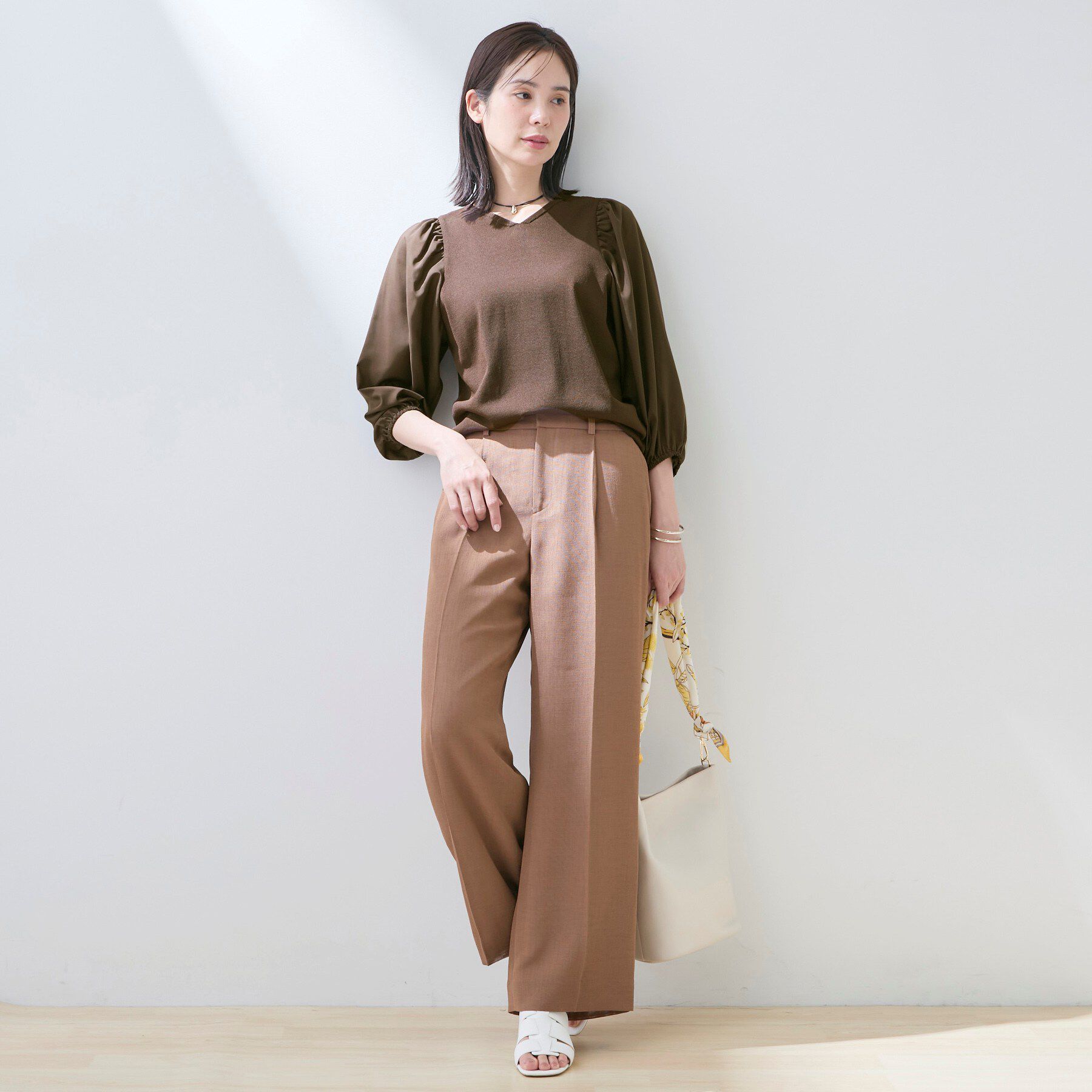 INDIVI「【洗える／袖丈調整可能】シャツコンビニット」|ニット・セーター|