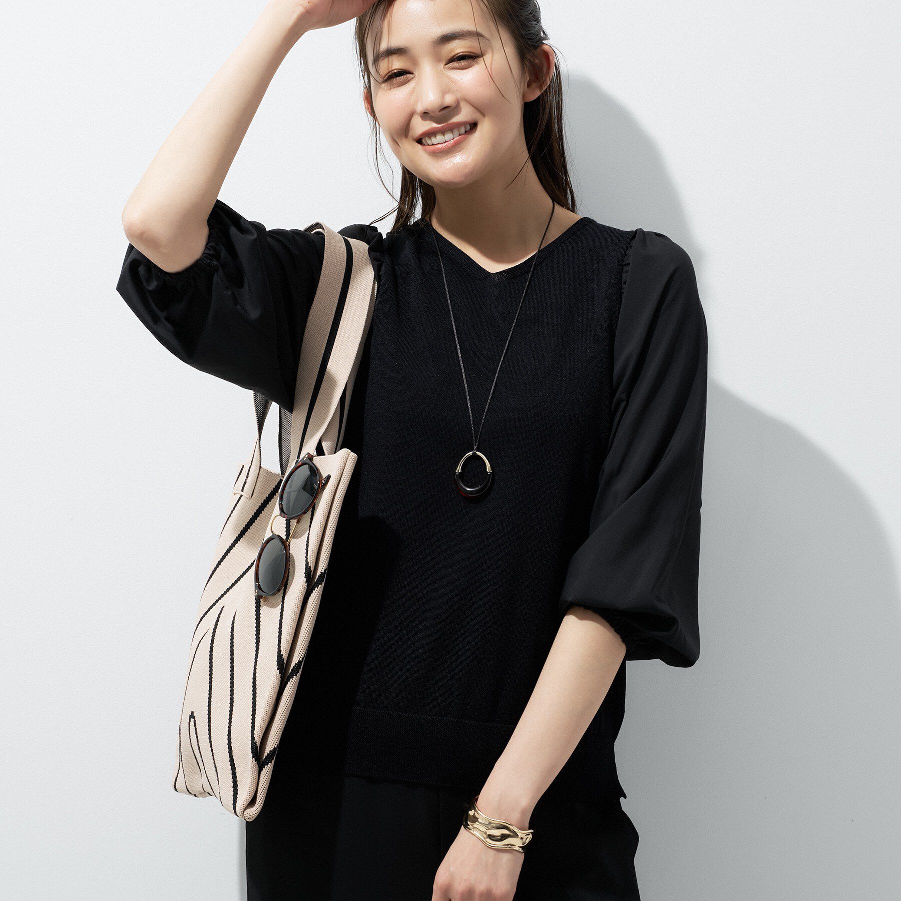 INDIVI「【洗える／袖丈調整可能】シャツコンビニット」|ニット・セーター|