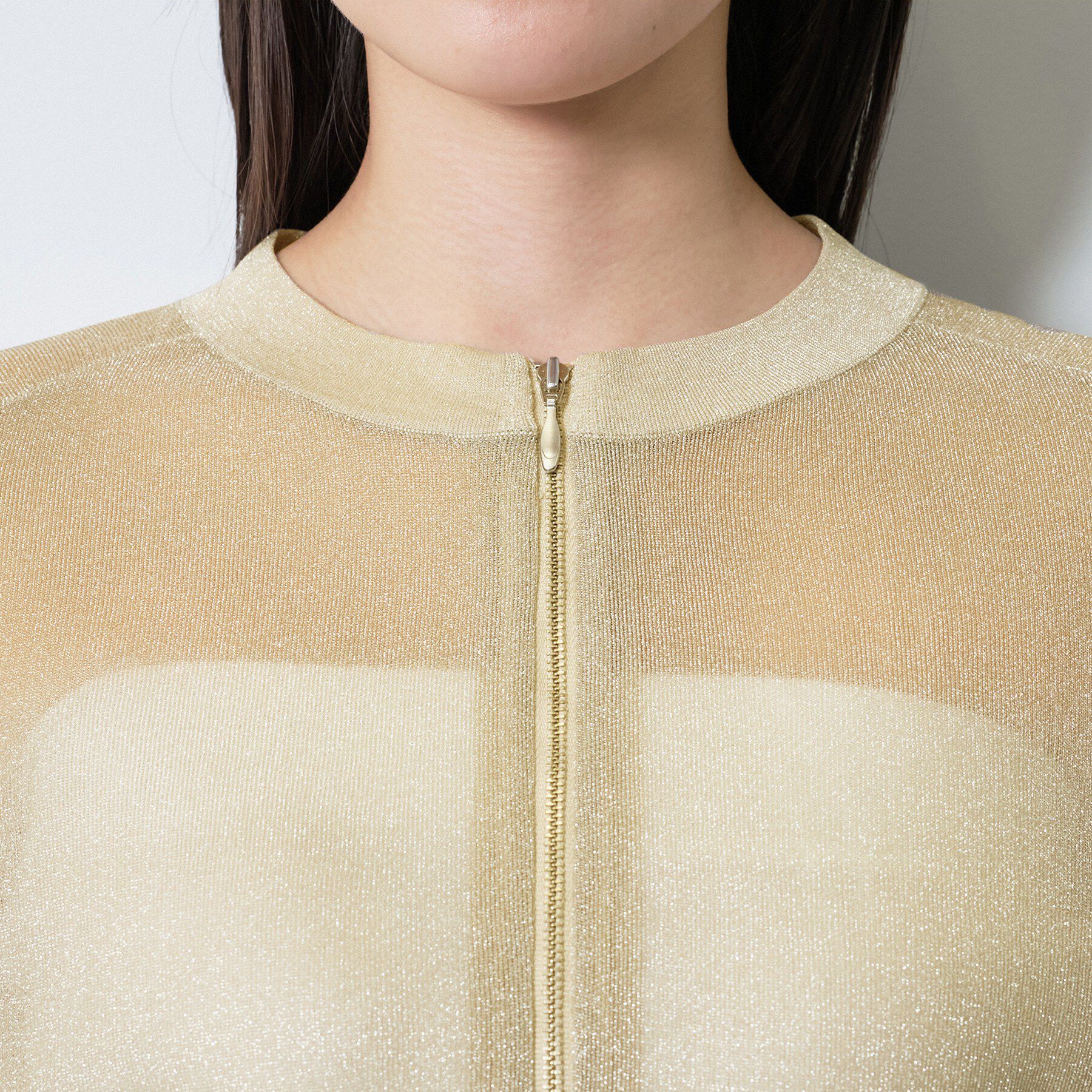 INDIVI「【洗える／シアーラメ】ブルゾン風ジップアップニットカーディガン」|カーディガン|