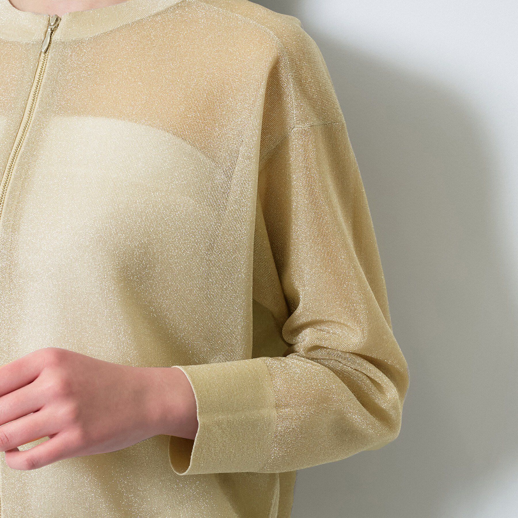 INDIVI「【洗える／シアーラメ】ブルゾン風ジップアップニットカーディガン」|カーディガン|