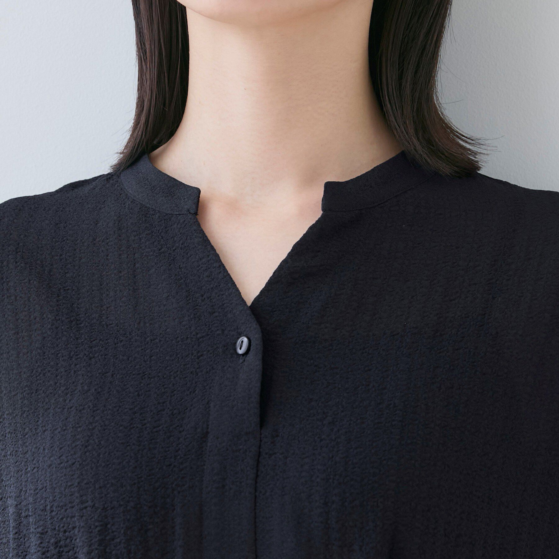 INDIVI「【洗える】無地＆チェーン柄 シャーリングサッカーワンピース」|ワンピース|