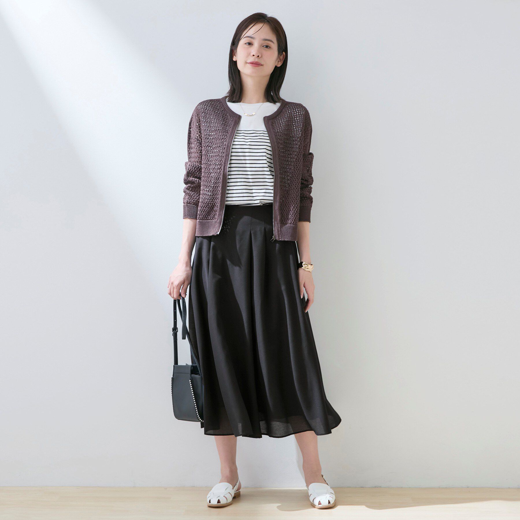 INDIVI「【洗える／SETUP可能】シアーシャンブレータックフレアスカート」|スカート|