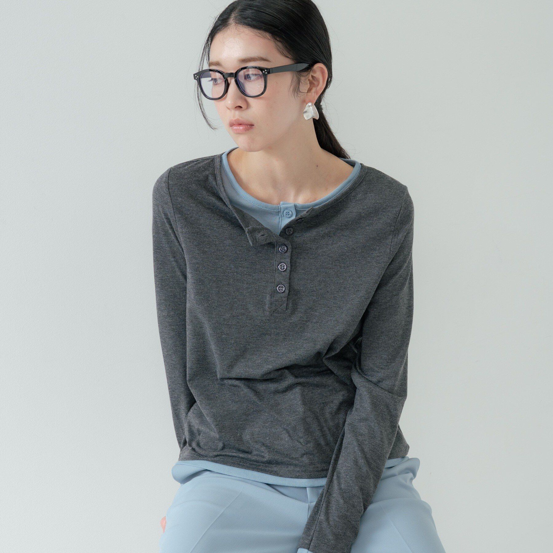 GALLEST「バイカラーヘンリーネックカットソー」|Tシャツ・カットソー|チャコールグレー(0