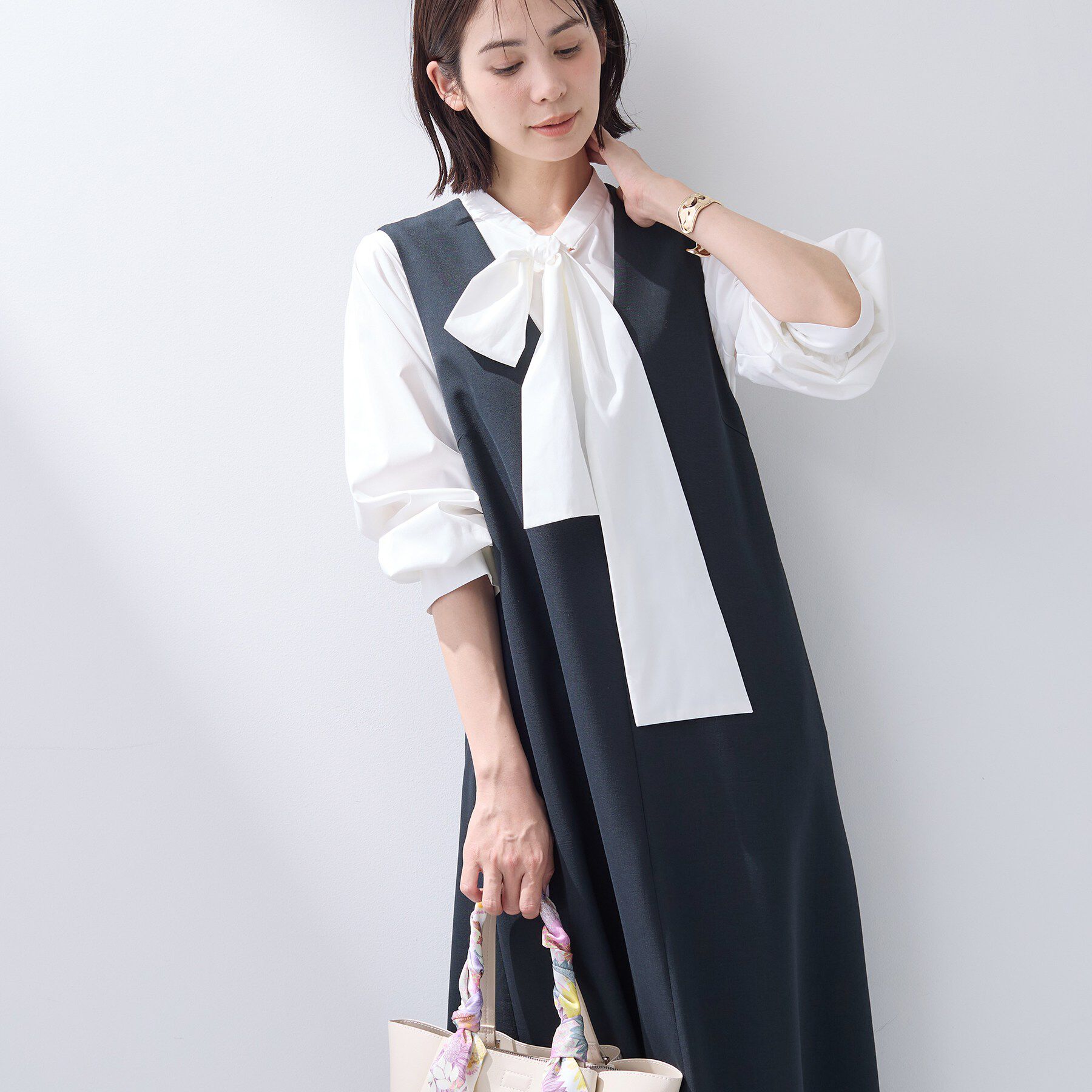 INDIVI「【洗える／SETUP可能／UVケア】ウール調ジャンパードレス」|ワンピース|ブルー(093)