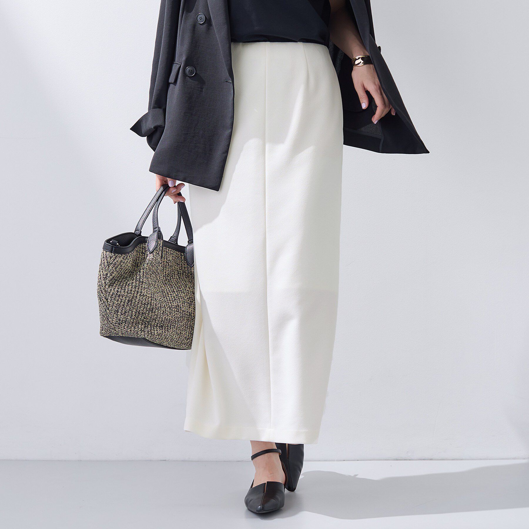 INDIVI「【洗える／Iライン】ジャージスカート」|スカート|ホワイト(001)