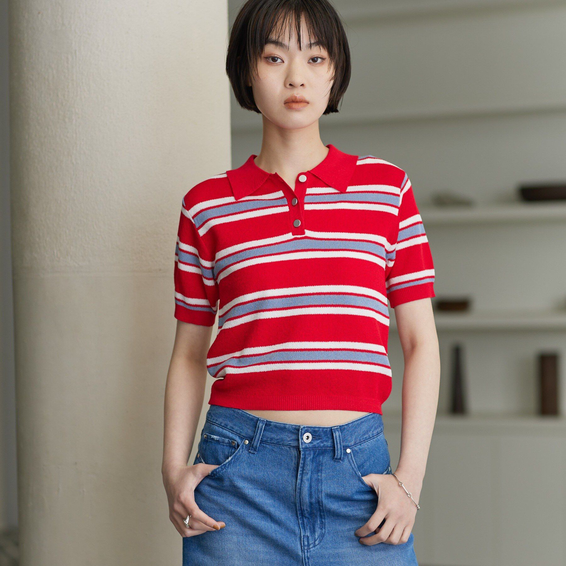 GALLEST「ジャカードポロニット」|ニット・セーター|レッド(362)