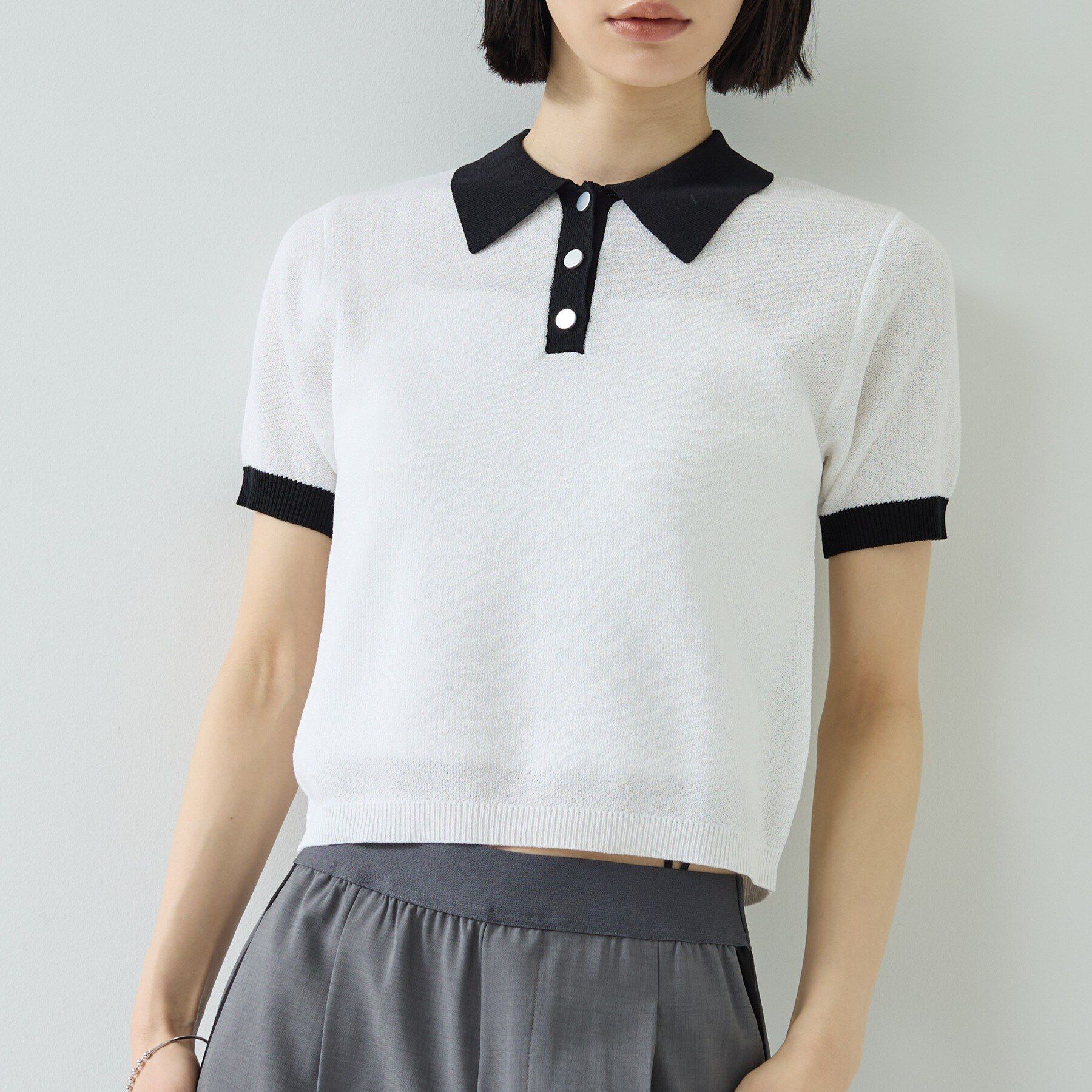 GALLEST「ジャカードポロニット」|ニット・セーター|オフホワイト(503