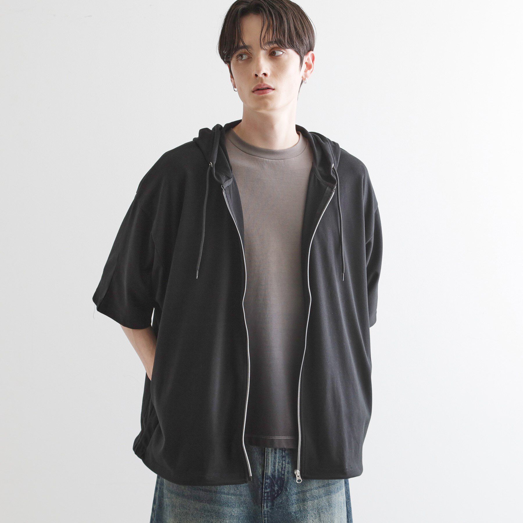 tk.TAKEO KIKUCHI「ドルマンジップパーカ」|パーカー|ブラック(019)