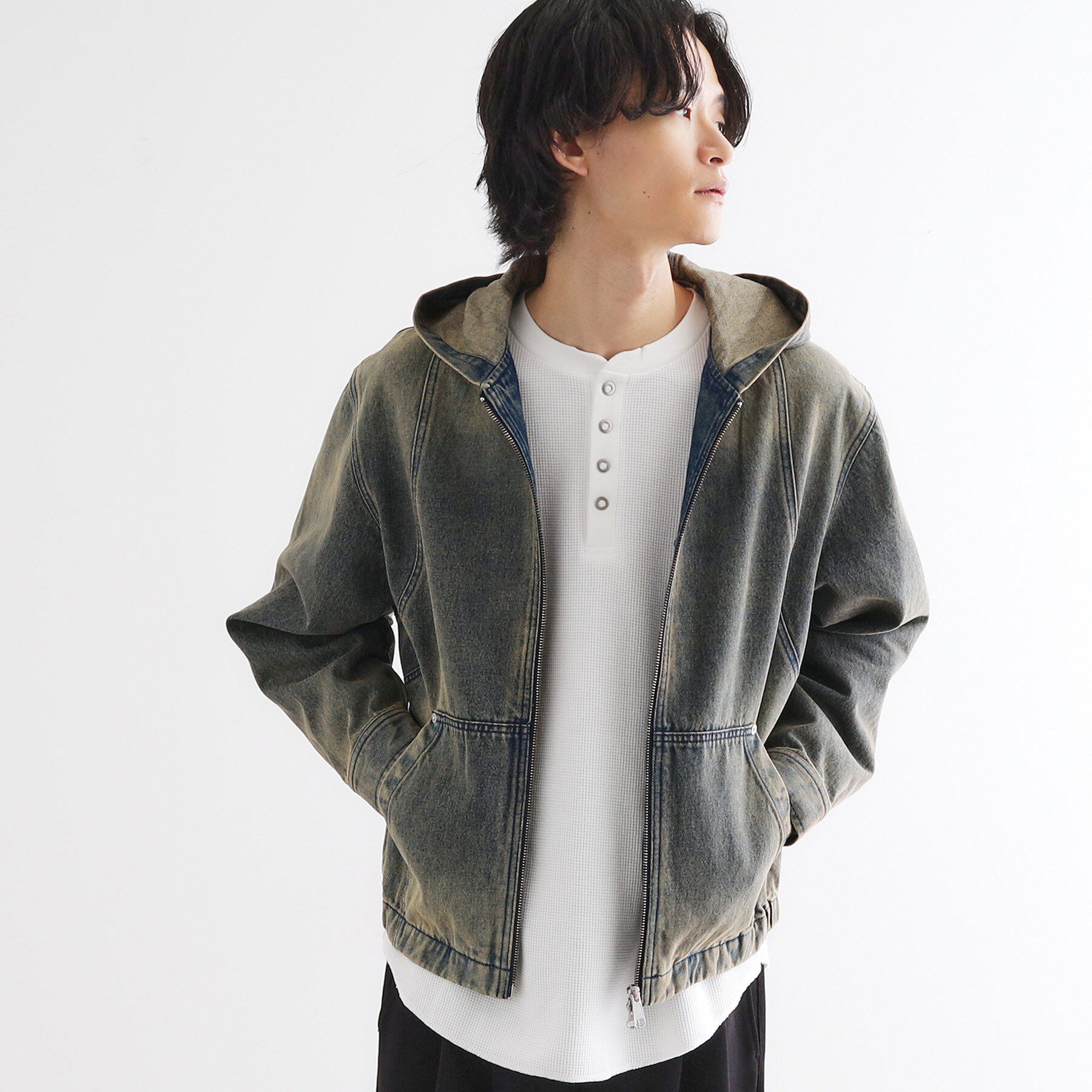 tk.TAKEO KIKUCHI「ヴィンテージライクデニムジップパーカ」|パーカー|ブルー(092)