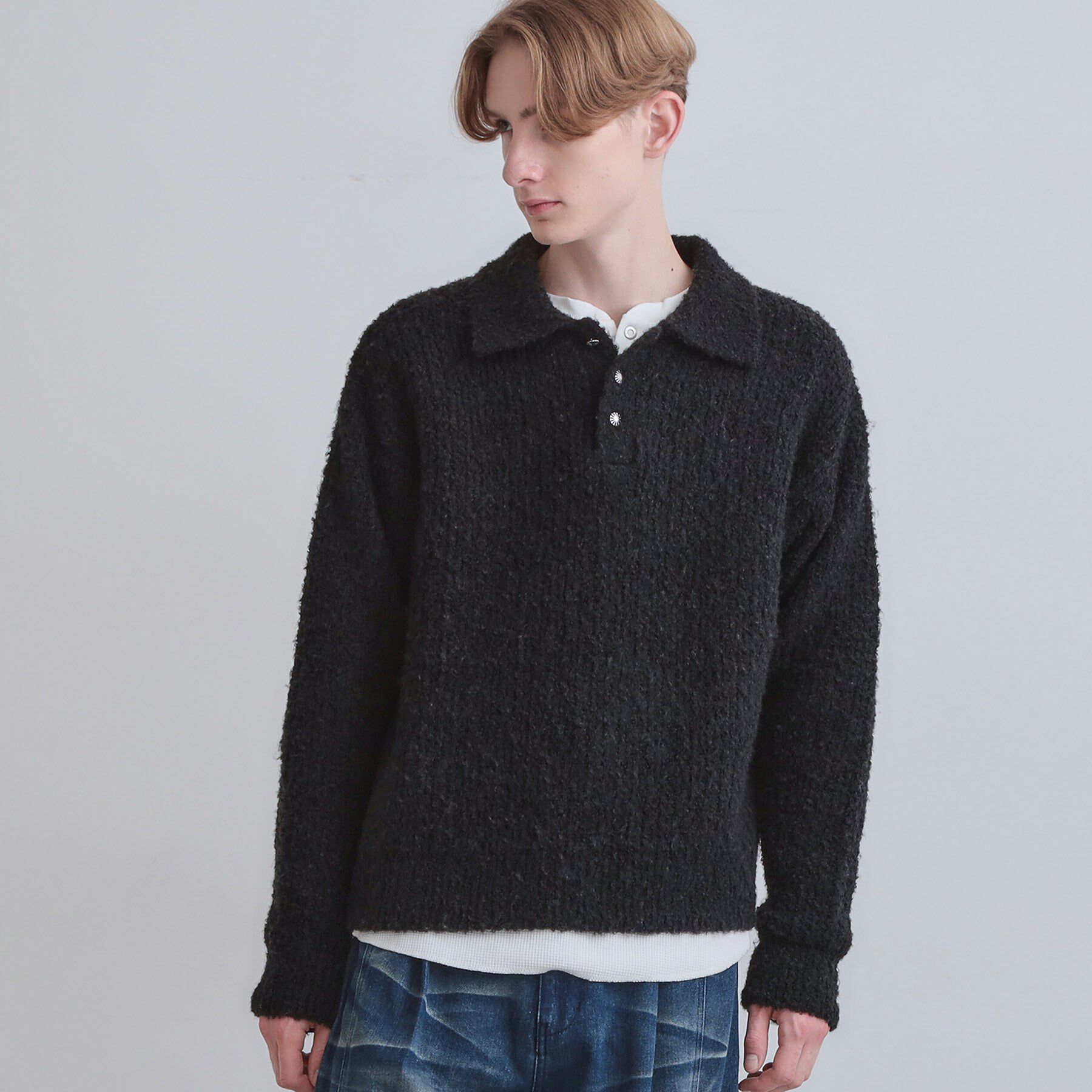tk.TAKEO KIKUCHI「ブークレニットポロシャツ」|ニット・セーター|ブラック(019)