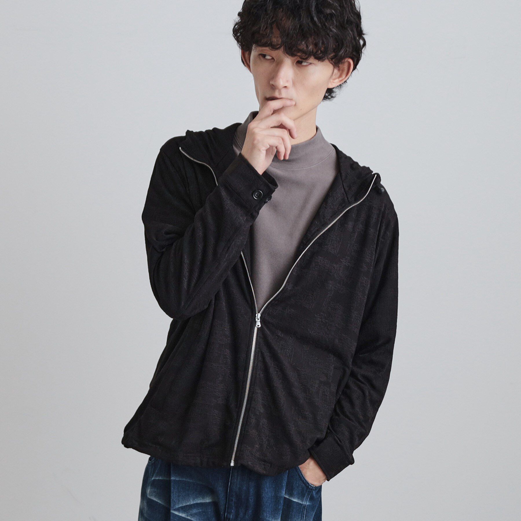 tk.TAKEO KIKUCHI「ジャカードジップパーカー」|パーカー|ブラック(019)