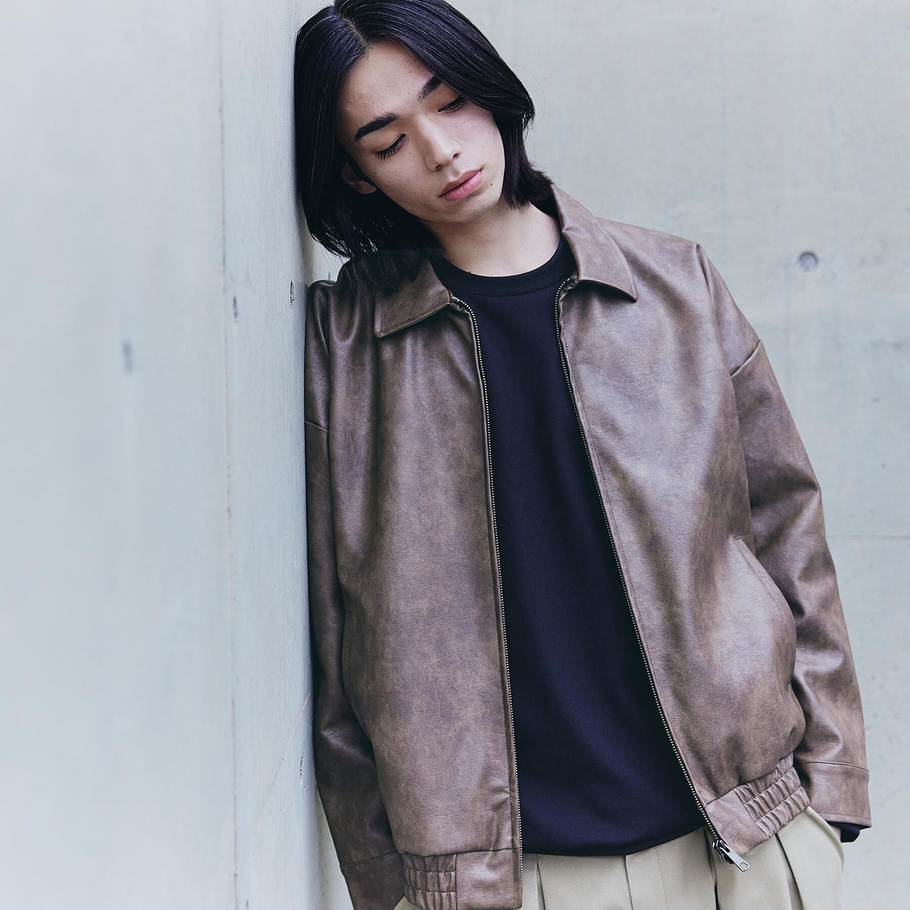 tk.TAKEO KIKUCHI「ヴィンテージライクドロップショルダージップブルゾン」|ブルゾン・スタジャン|ブラウン(044)