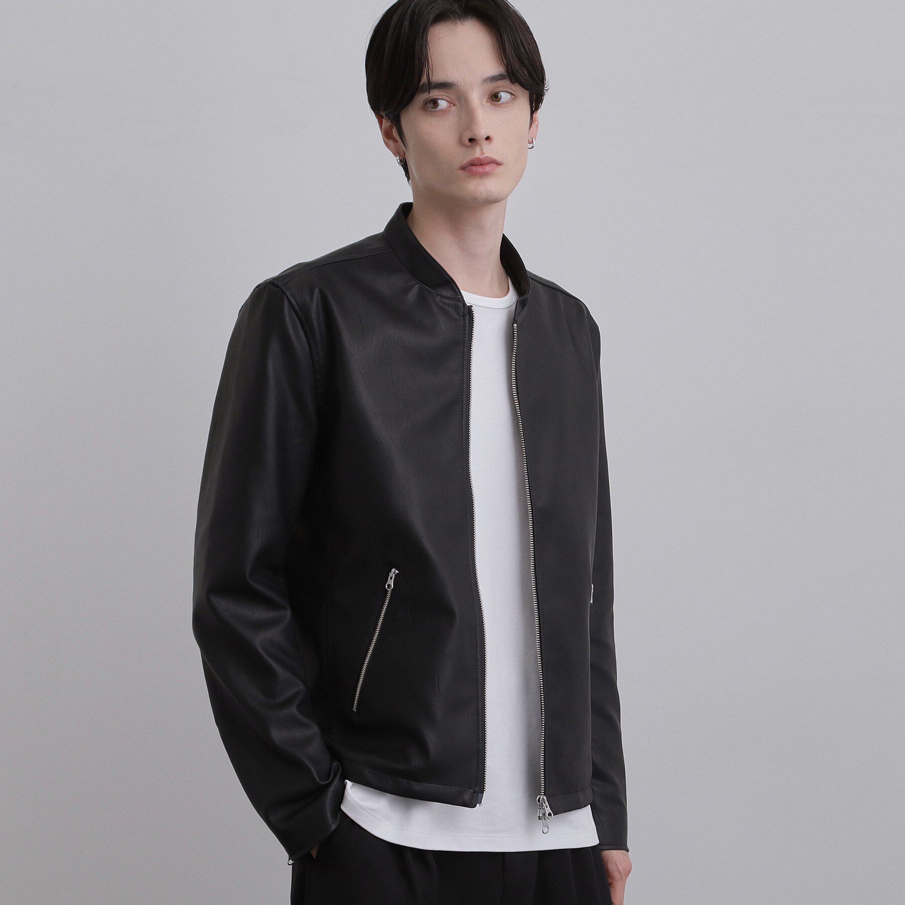 tk.TAKEO KIKUCHI「シングルライダースジャケット」|ブルゾン・スタジャン|ブラック(019)