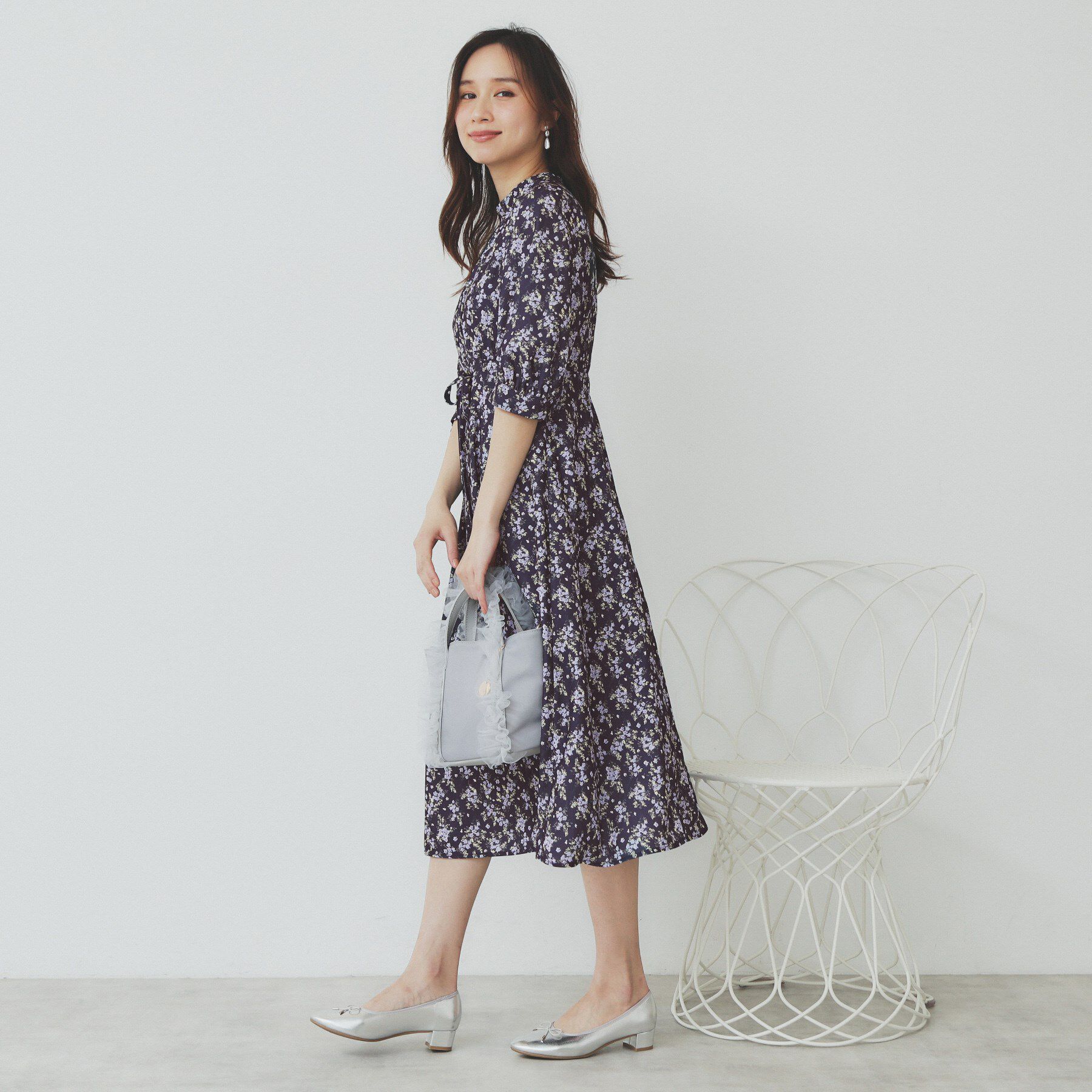 index「スタンドネック小花柄ワンピース【洗濯機洗い可/イージーアイロン】」|ワンピース|