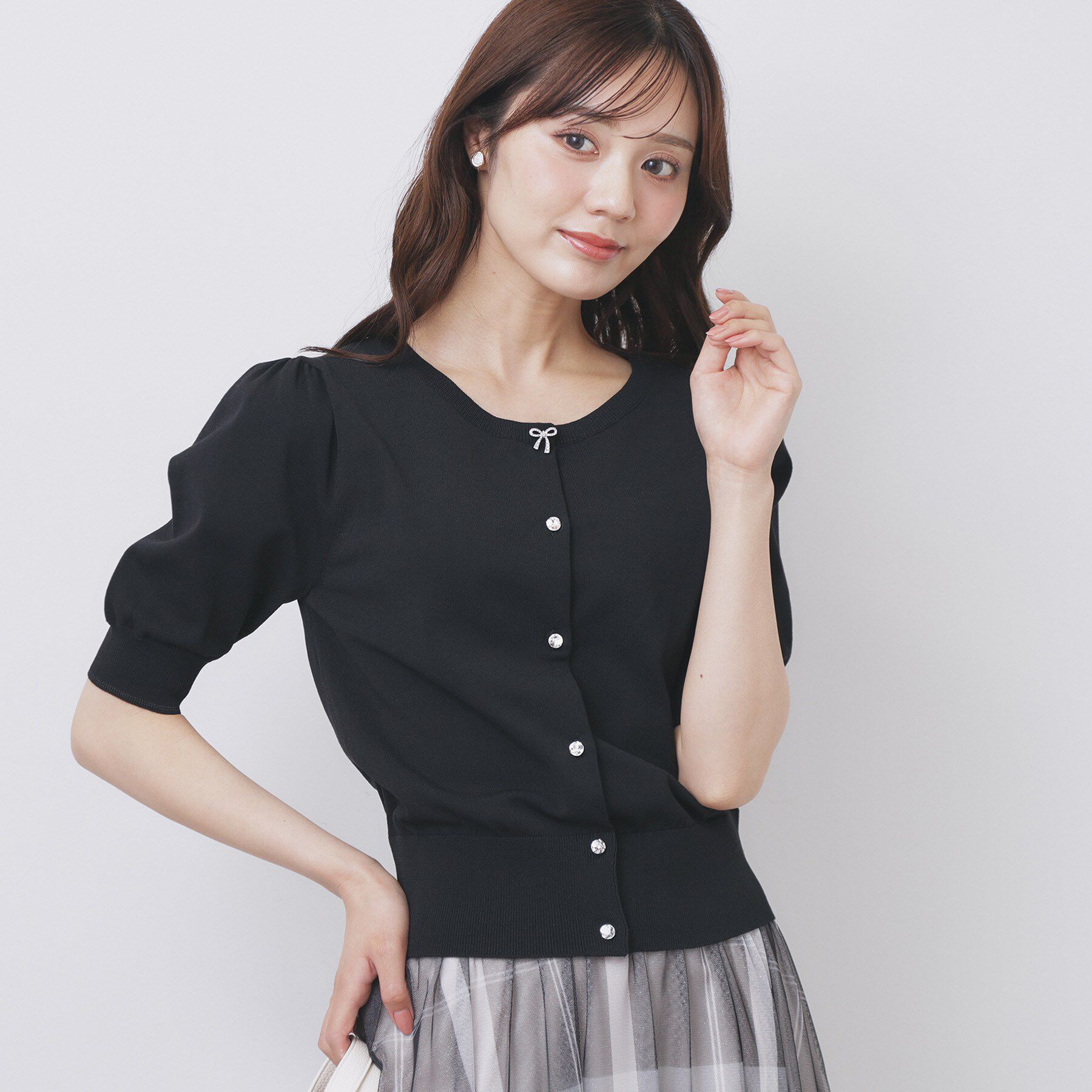 index「クルーネック半袖カーディガン【洗濯機洗い可/抗ピル/UVケア】」|カーディガン|ブラック(019)