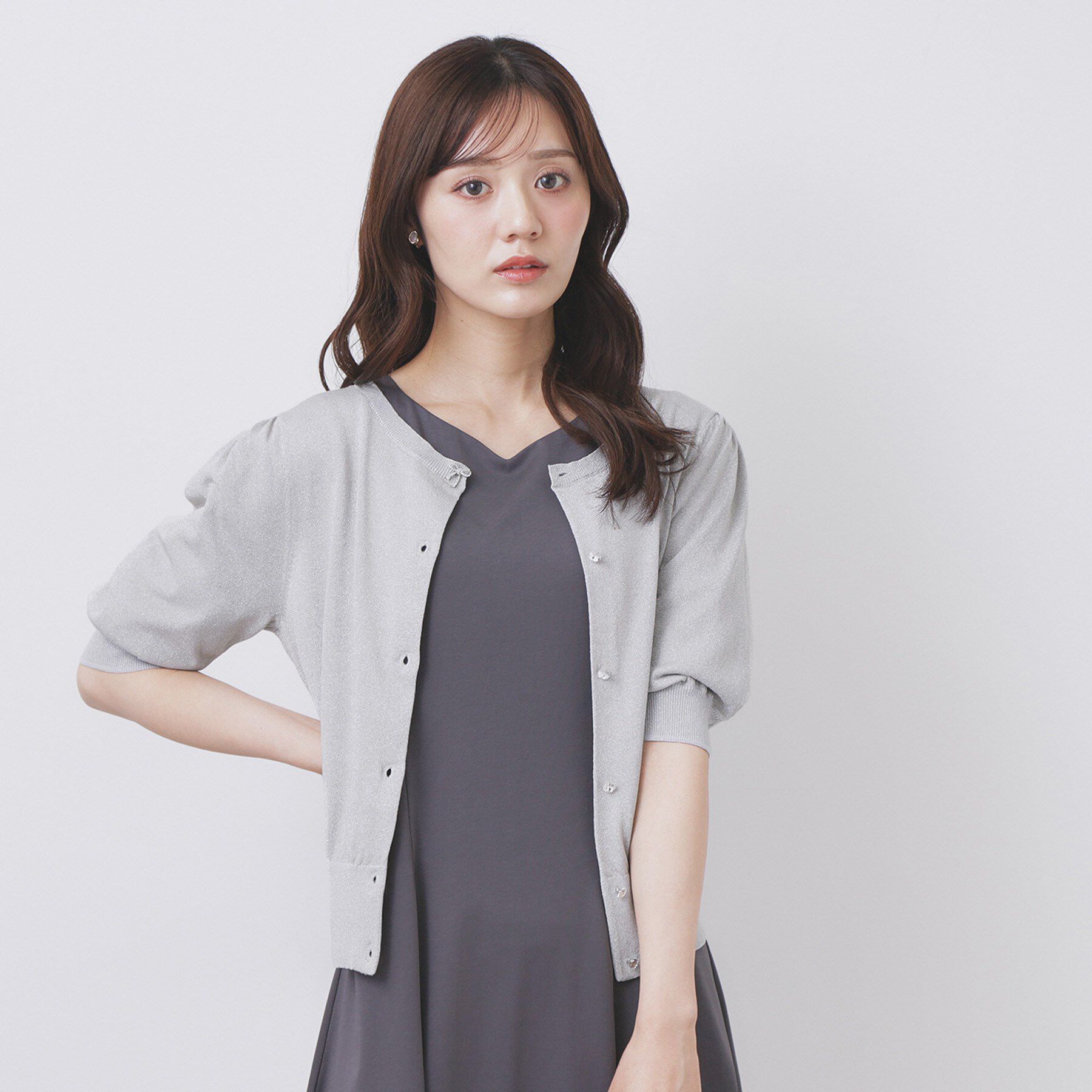 index「クルーネック半袖カーディガン【洗濯機洗い可/抗ピル/UVケア】」|カーディガン|サックスブルー(69