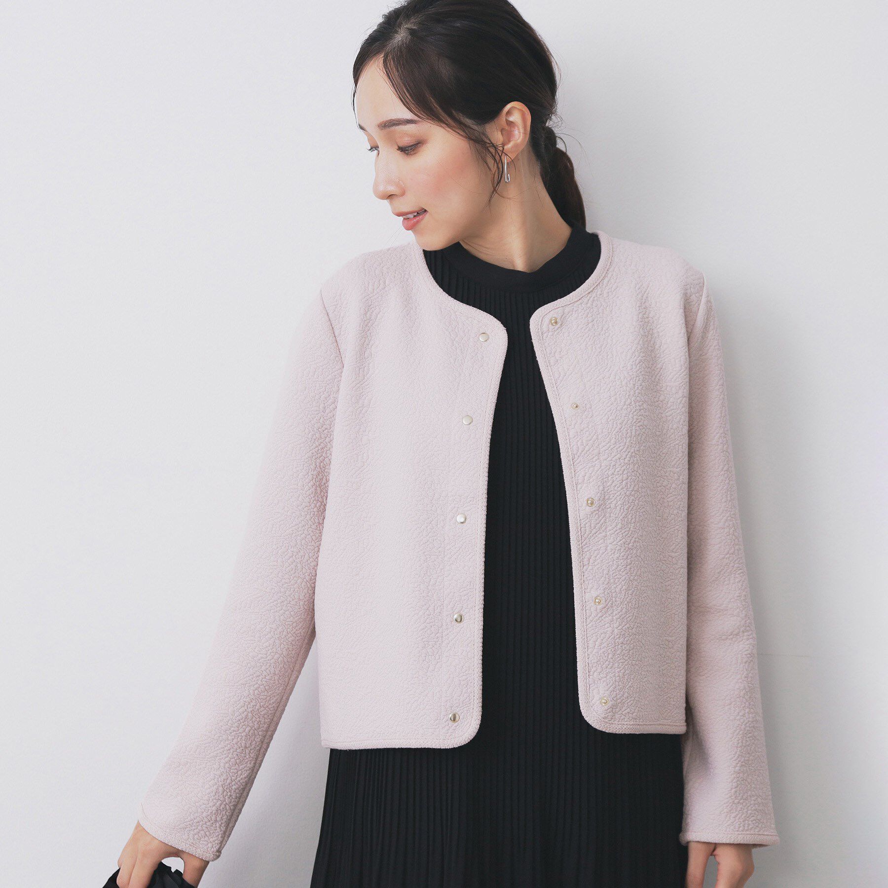 index「ストレッチノーカラーブルゾン【洗濯機OK】」|ブルゾン・スタジャン|ピンクベージュ(05