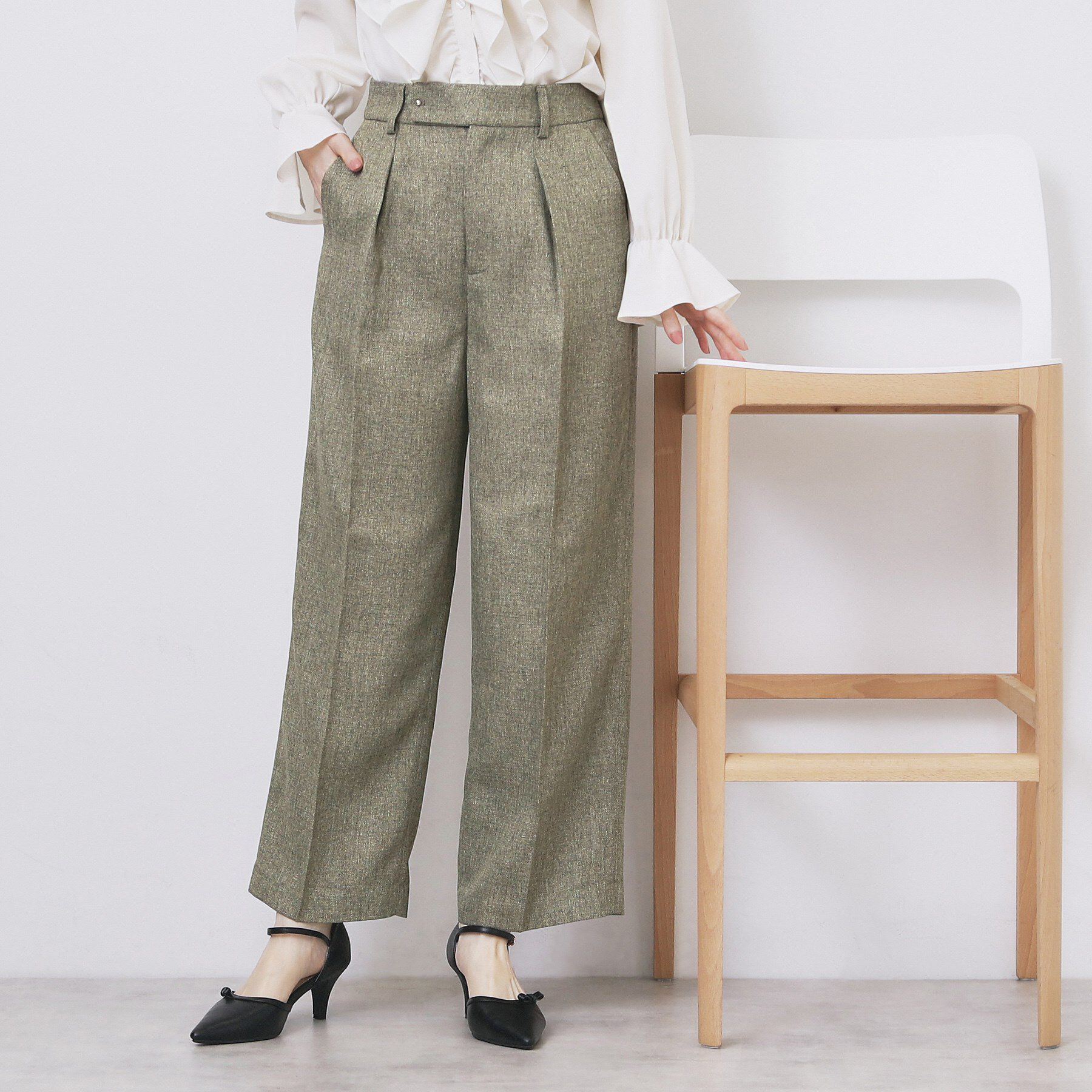 index「ツィード調ワイドストレートパンツ【洗濯機OK/防シワ】」|その他|ベージュ(052)