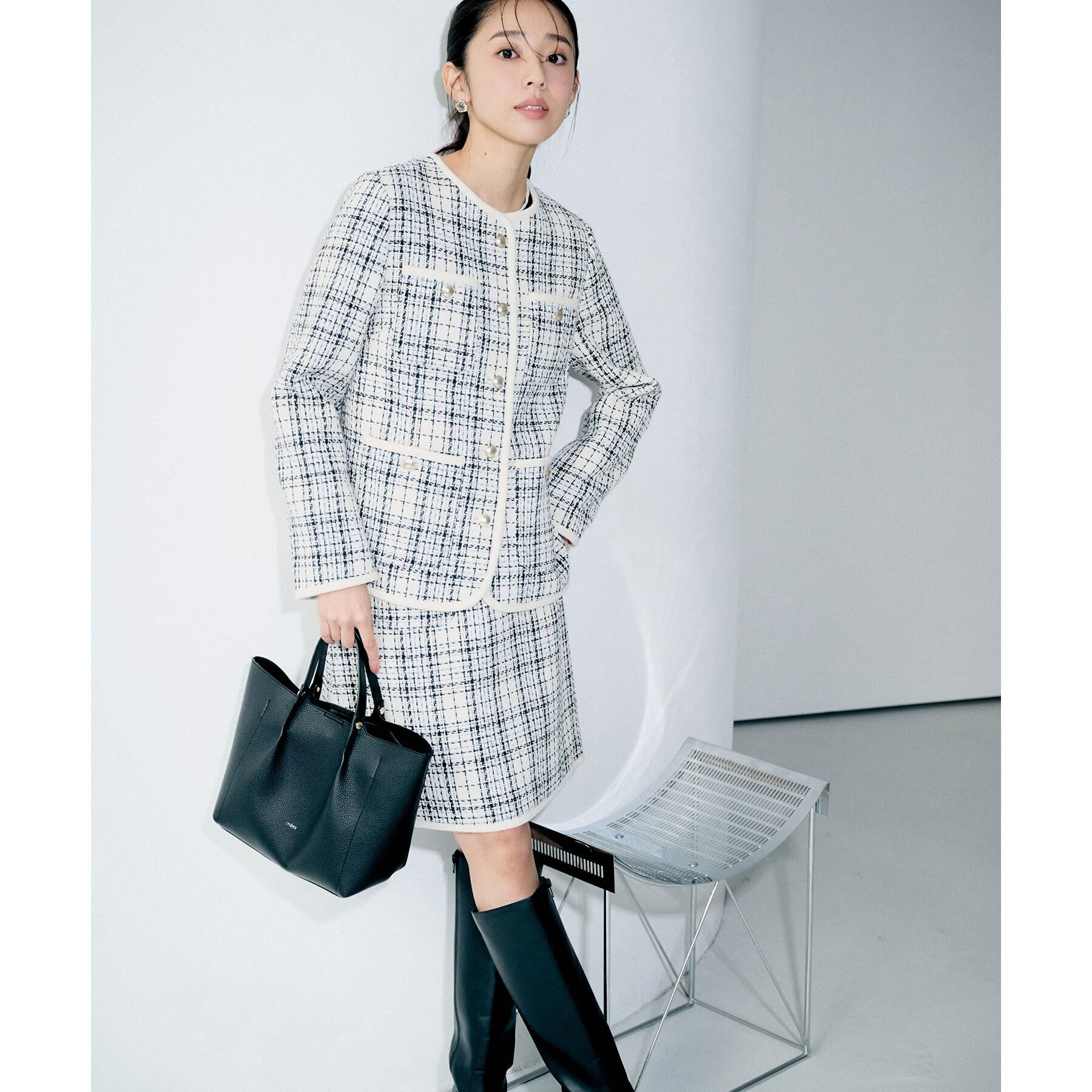 index「チェックツイードジャケットコート/セットアップ対応【洗える】」|ノーカラージャケット|