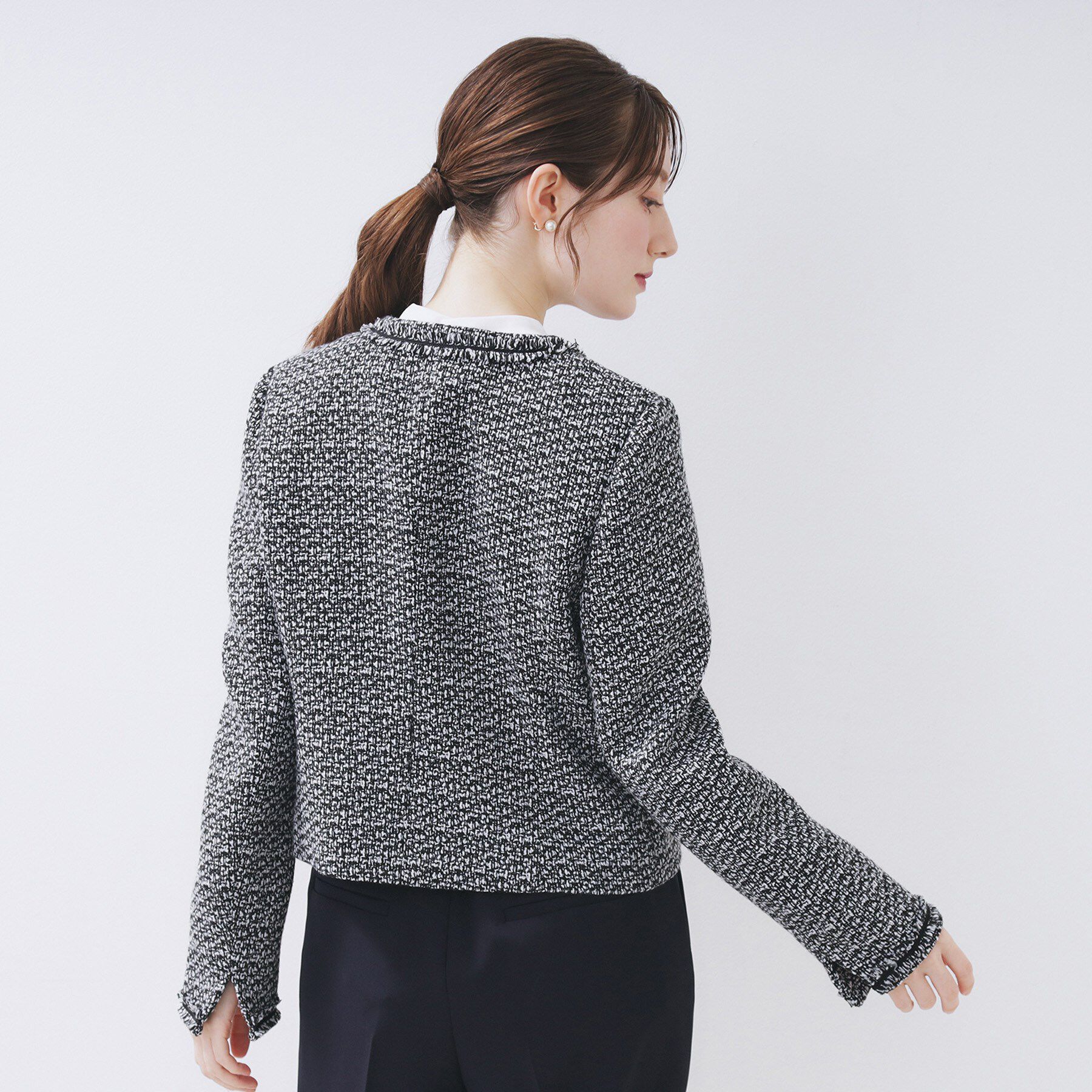 index「≪通勤・セレモニー/セットアップ対応≫ノーカラーツイードジャケット【洗濯機OK】」|ノーカラージャケット|