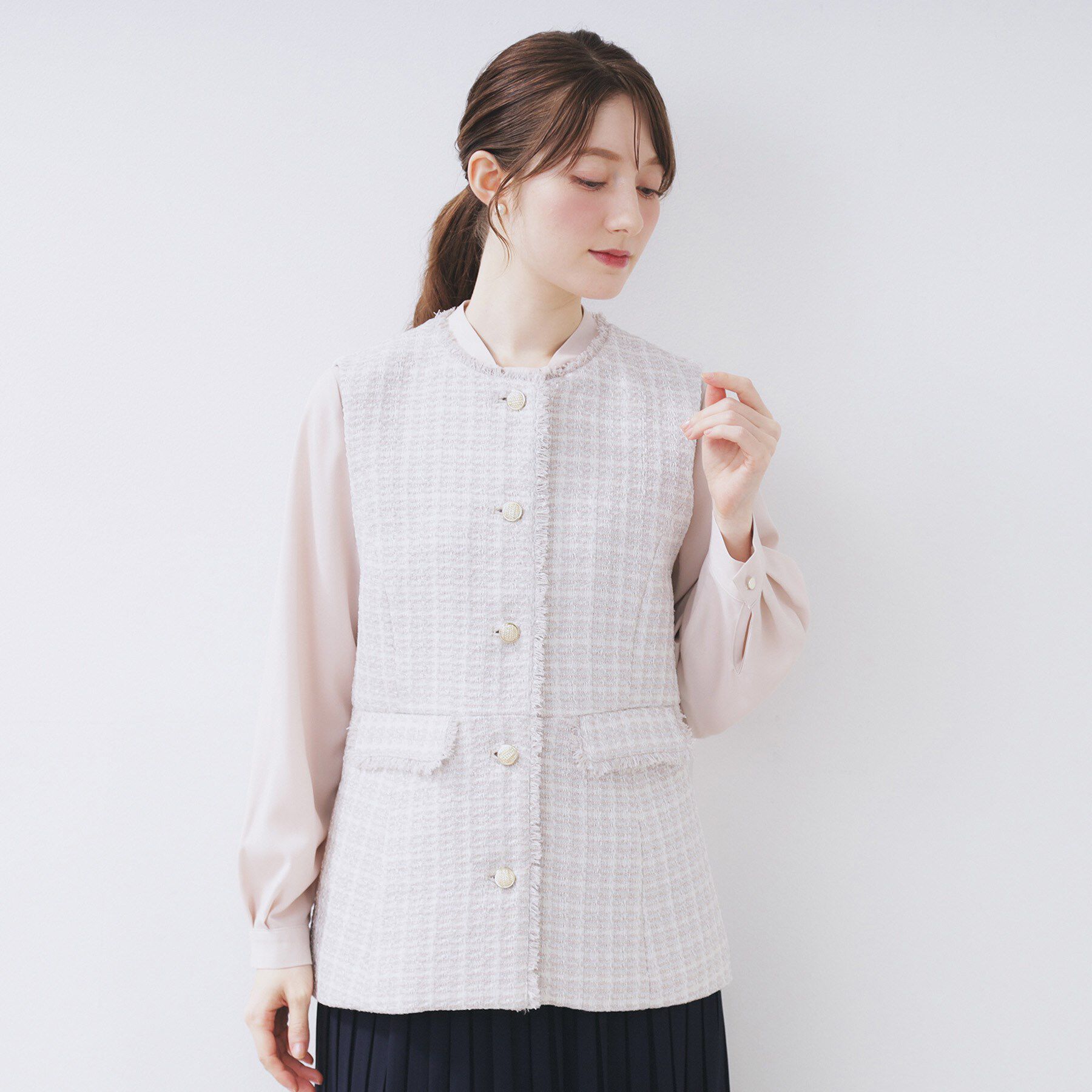index「ファンシーツイードペプラムジレ【洗える】」|ベスト・ジレ|