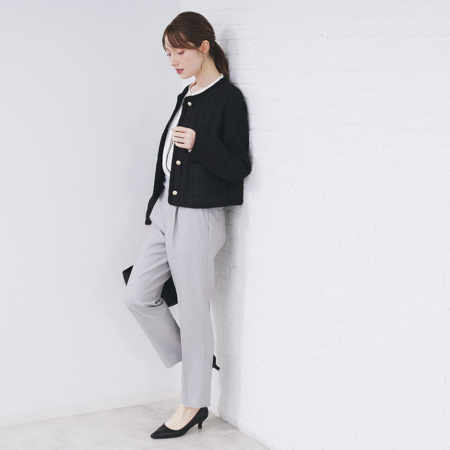 index「ファンシーツイードノーカラージャケット【洗える】」|ノーカラージャケット|