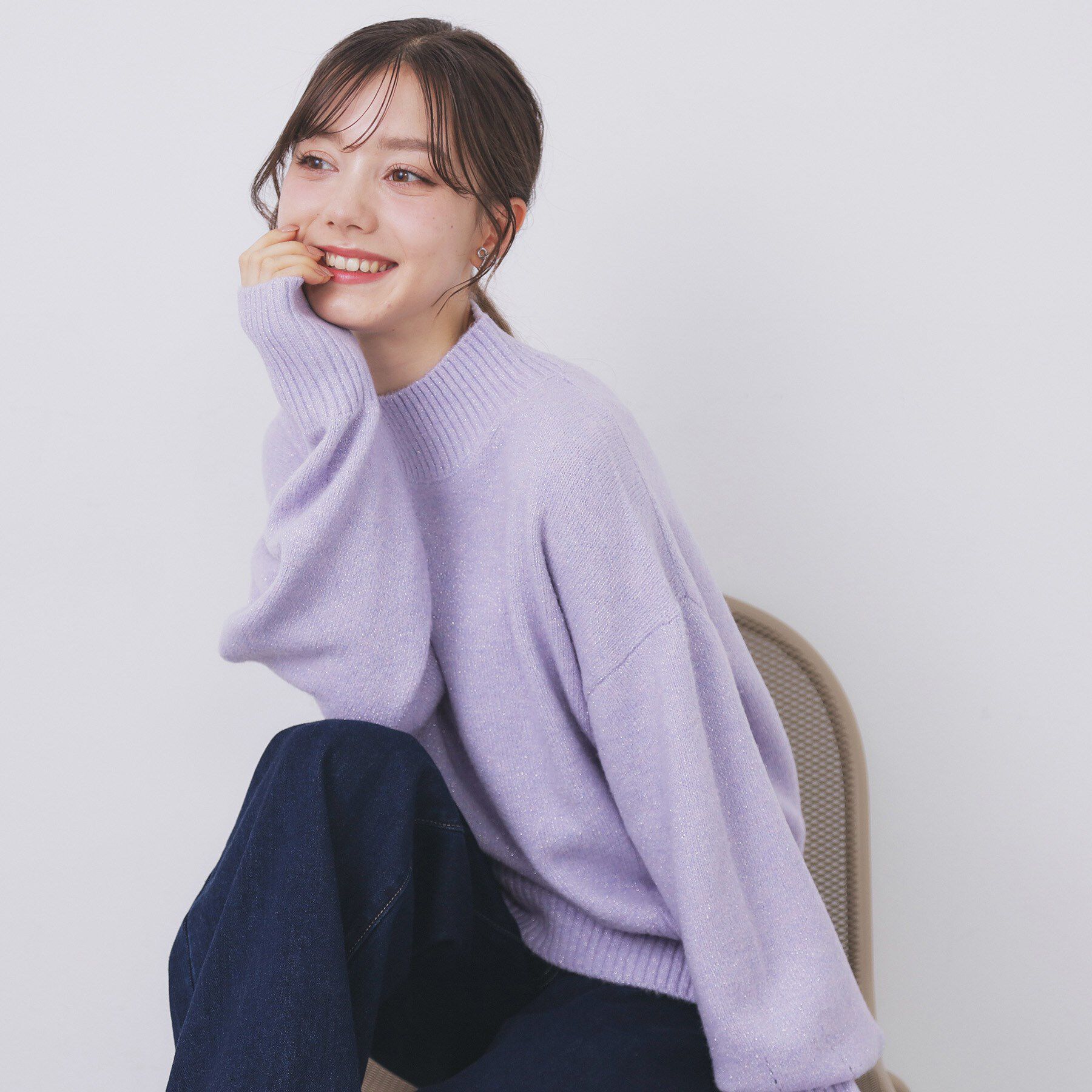 index「選べる2丈 ハイネックカラーミックスラメニット【洗濯機OK】」|ニット・セーター|ラベンダー(080)